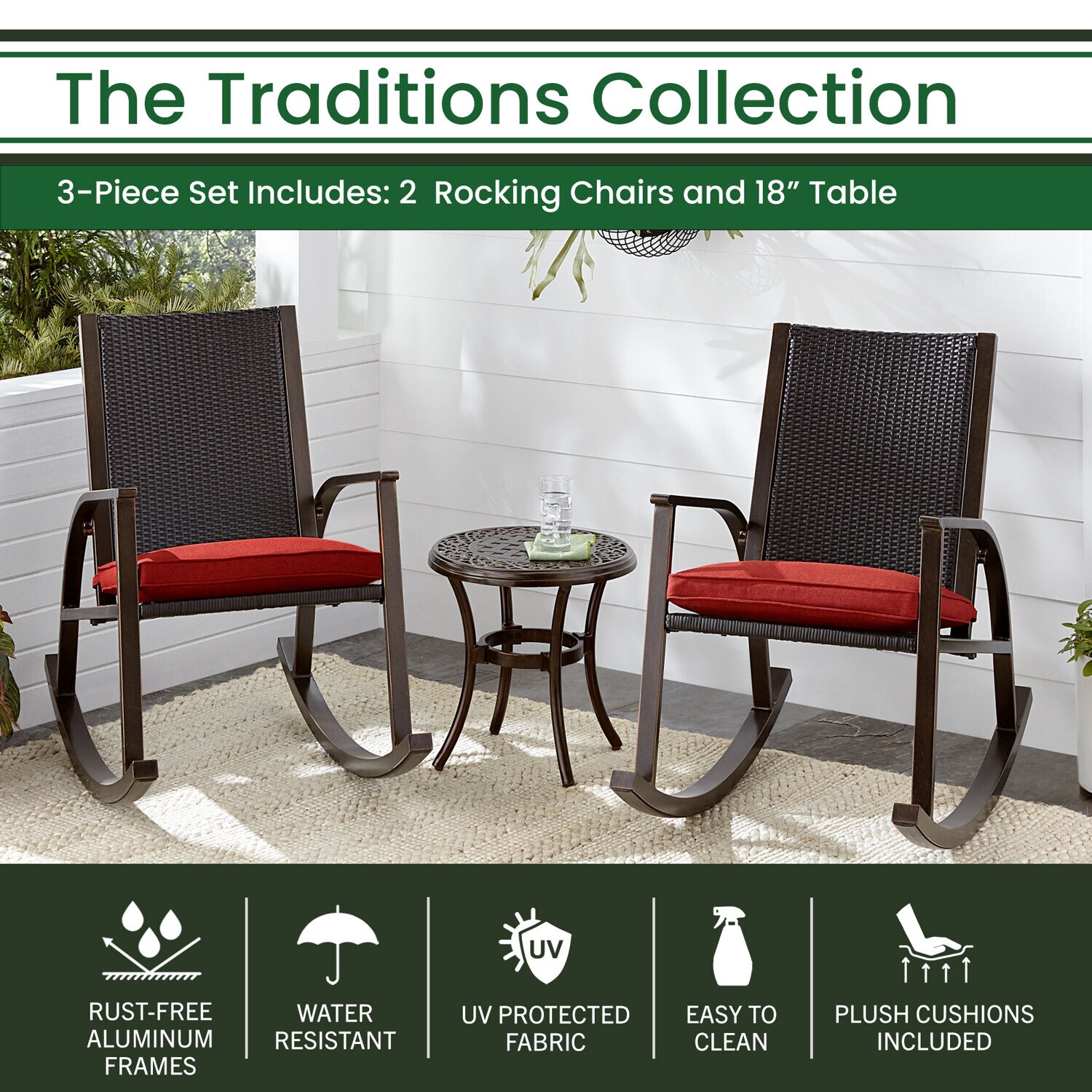 Hanover TRADWB3PCRKR-RED Patio-Conversation-Sets - View #2