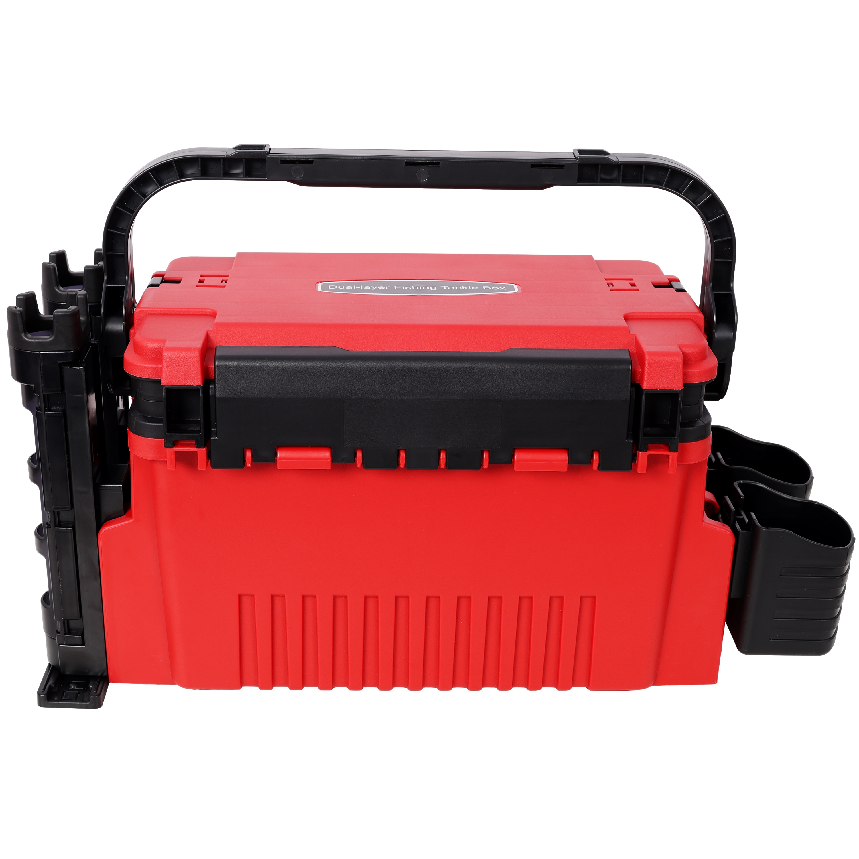 Tatayosi DJ2-5P333594 Dual-layer Fishing Tackle Box;Tackle Box Organizer Fishing Box Large;With 2pcs Rod Holder;2pcs Cup Holder;1pc Carring Strap;Red