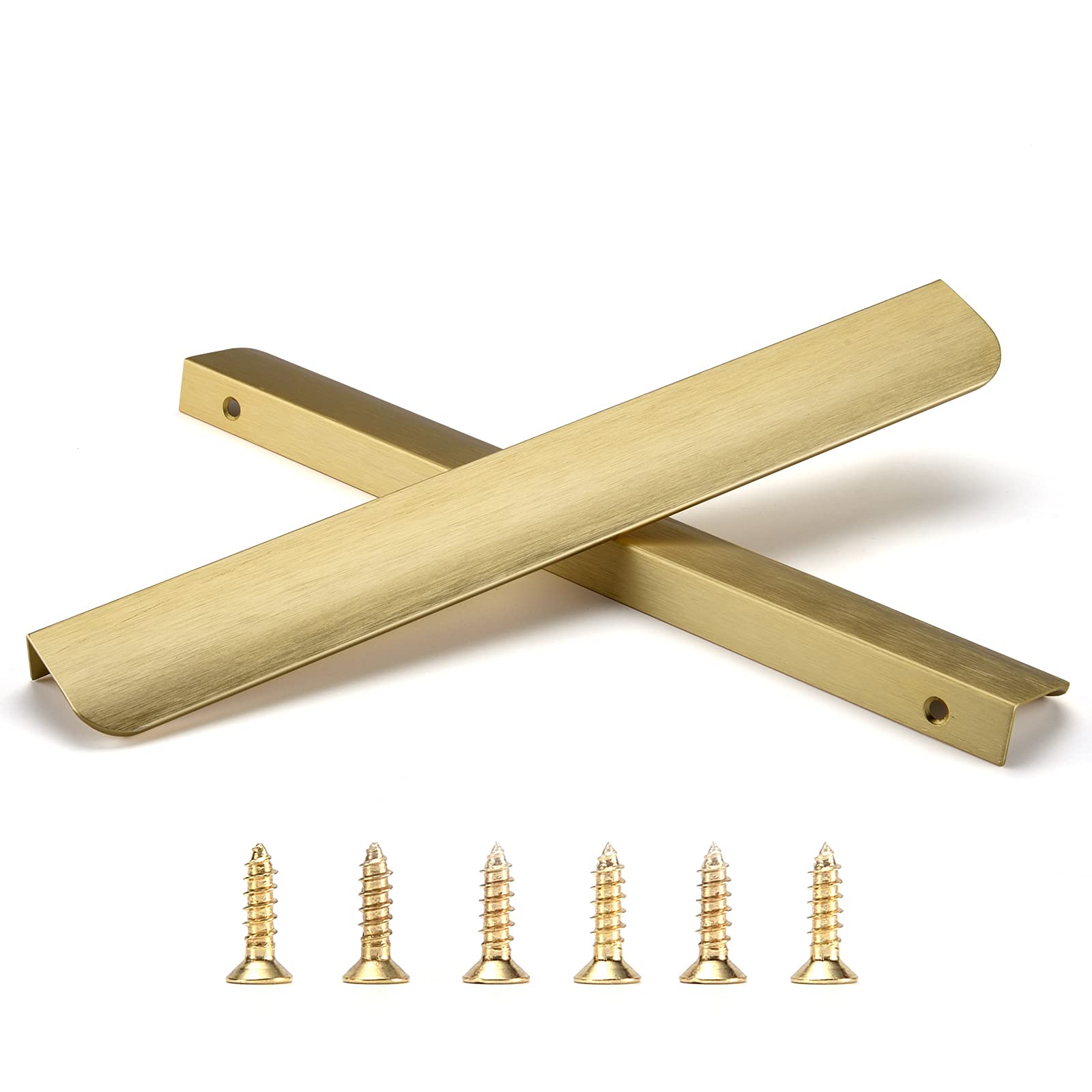Misopily Edge Finger Pulls for Cabinets 5 Pack Aluminum Concealed Drawer Handles Brushed Brass 10 Inch Centers 11.81 Inch Overall Length Easy Installation #LMS0822MA0488