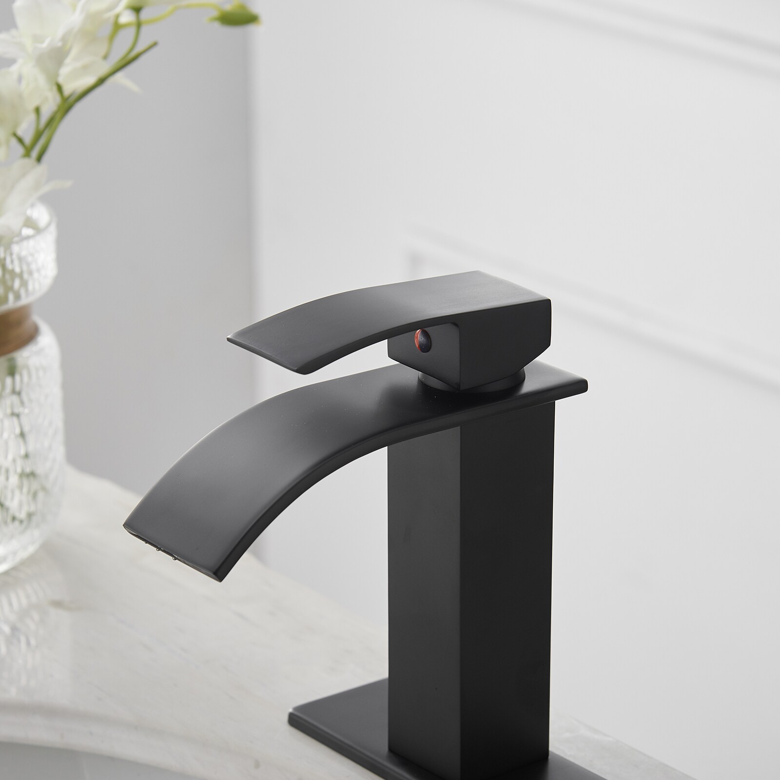 Matte Black Single Handle Waterfall Bathroom Faucet