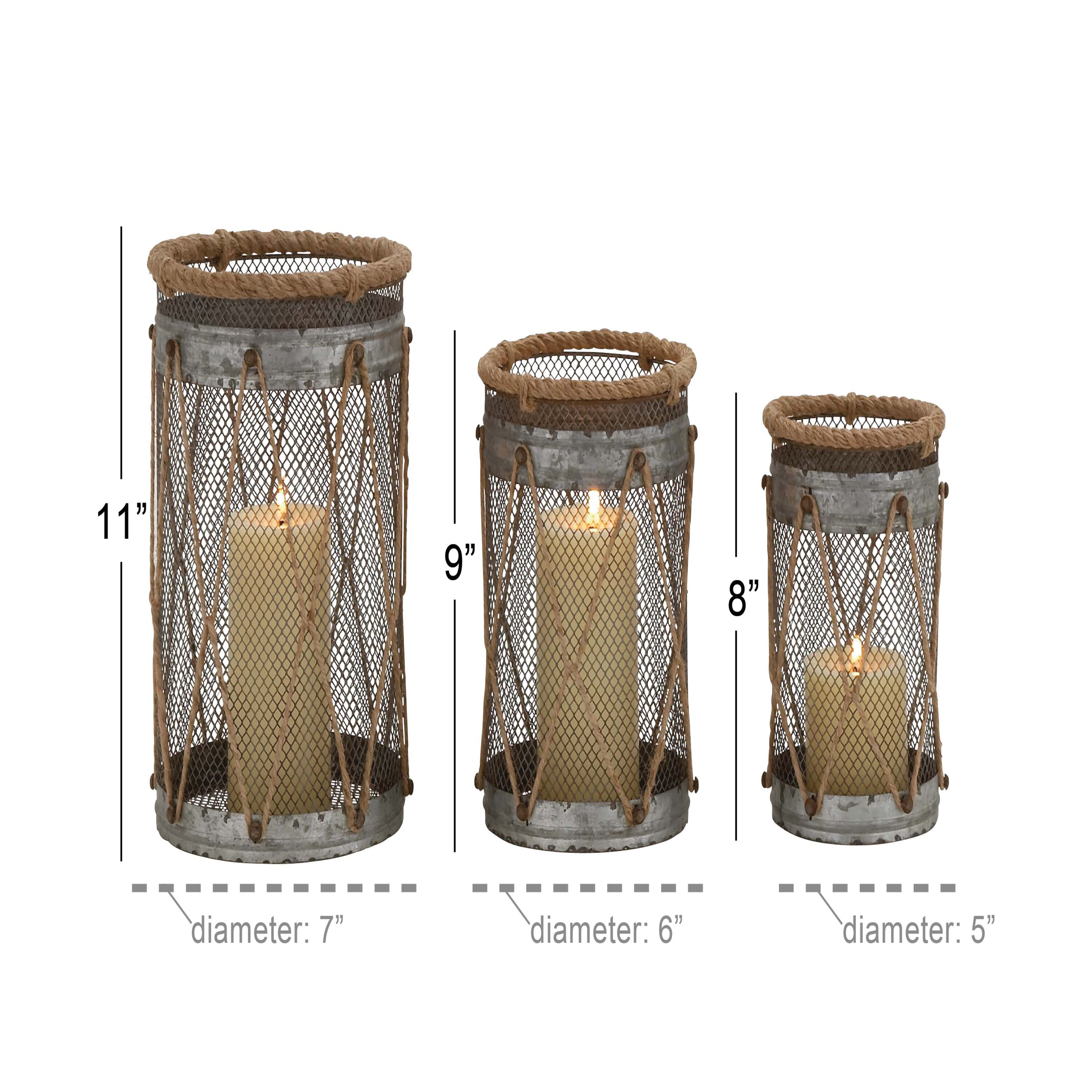 Elegant Silver Metal Hanging Hurricane Candle Lantern Trio
