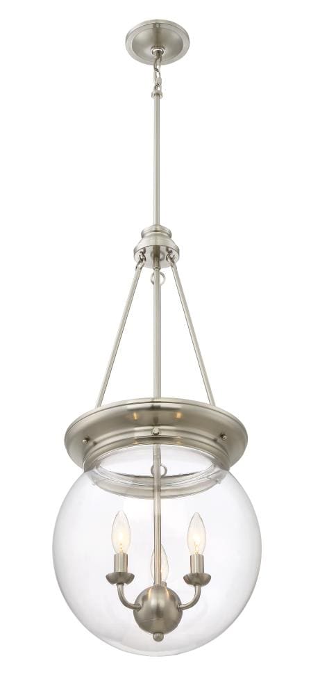 quoizel soho brushed nickel industrial clear glass bowl pendant light