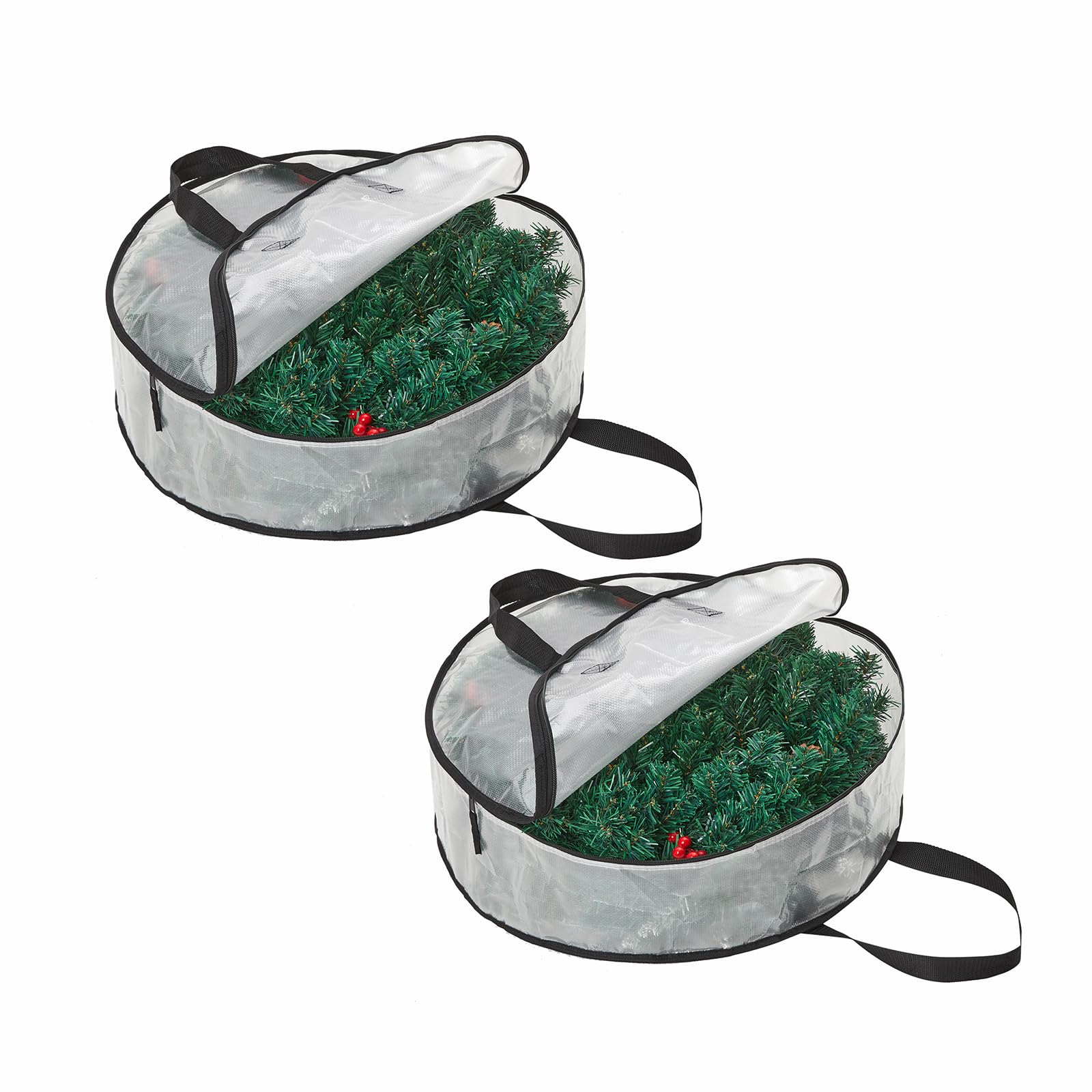 KIWDZFU  2 pack clear Christmas wreath storage bags 24 inch waterproof organizer with dual zipper reinforced handles for artificial wreath