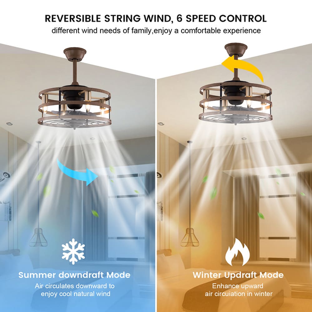 18-Inch Light Brown Caged Ceiling Fan with Remote and Lighting