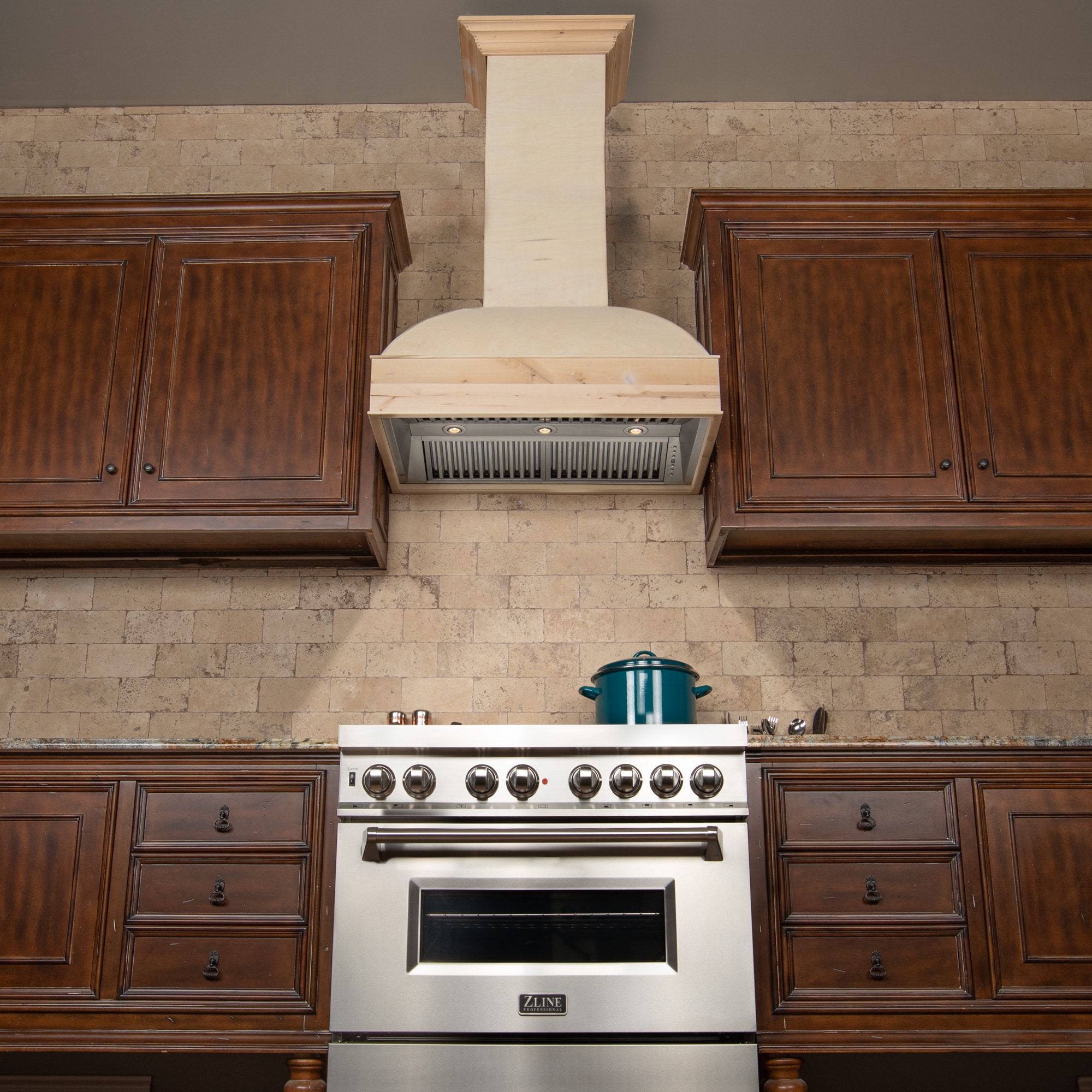 Range Hoods - 30'', 36, 42, and 48 Wooden Wall Mounted Range Hoods with  Chimney, with or without Decorative Arc…