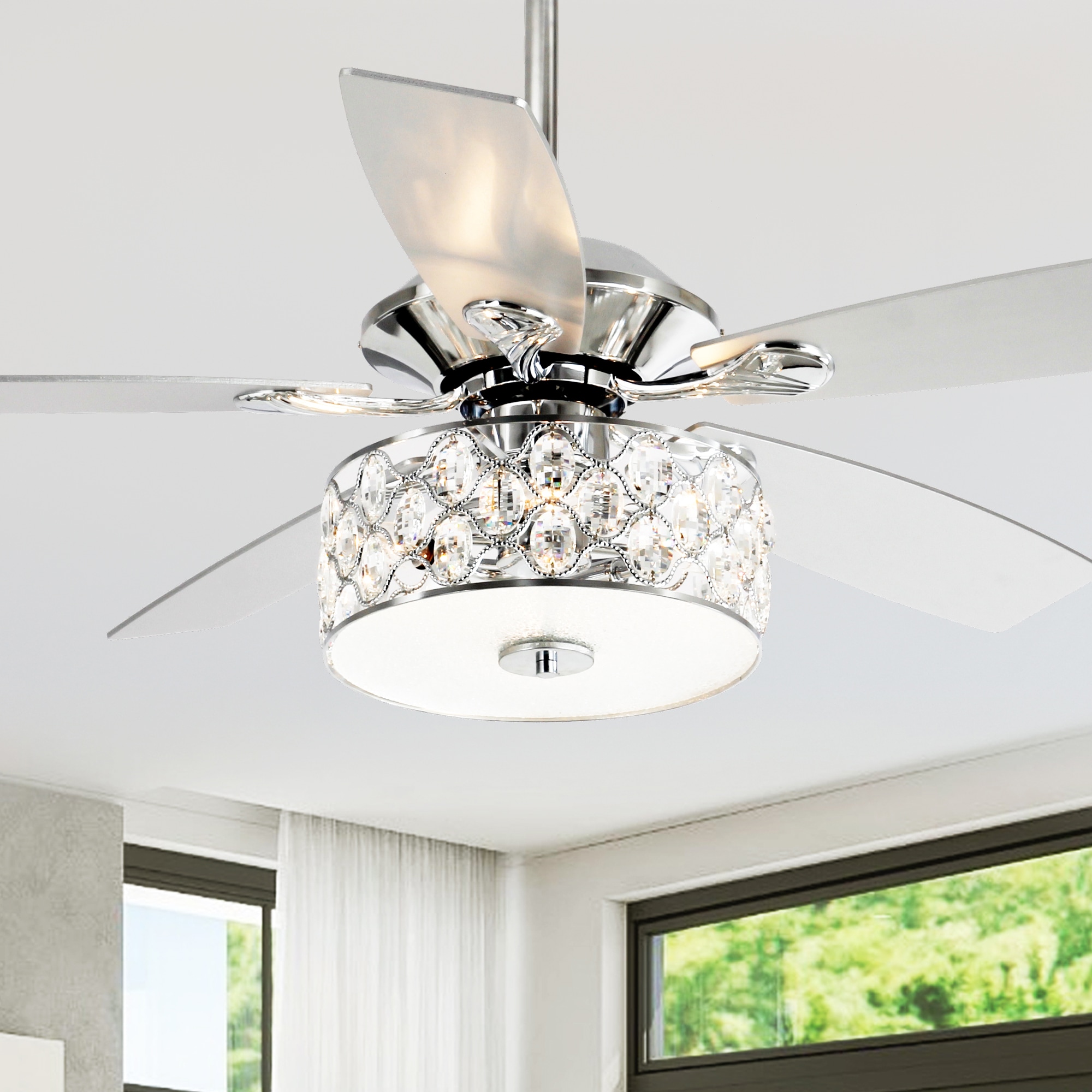 Parrot Uncle 52-in Chrome with Silver Blades Chandelier Ceiling Fan Light Kit Compatible and Remote Control Included 5 -Blade