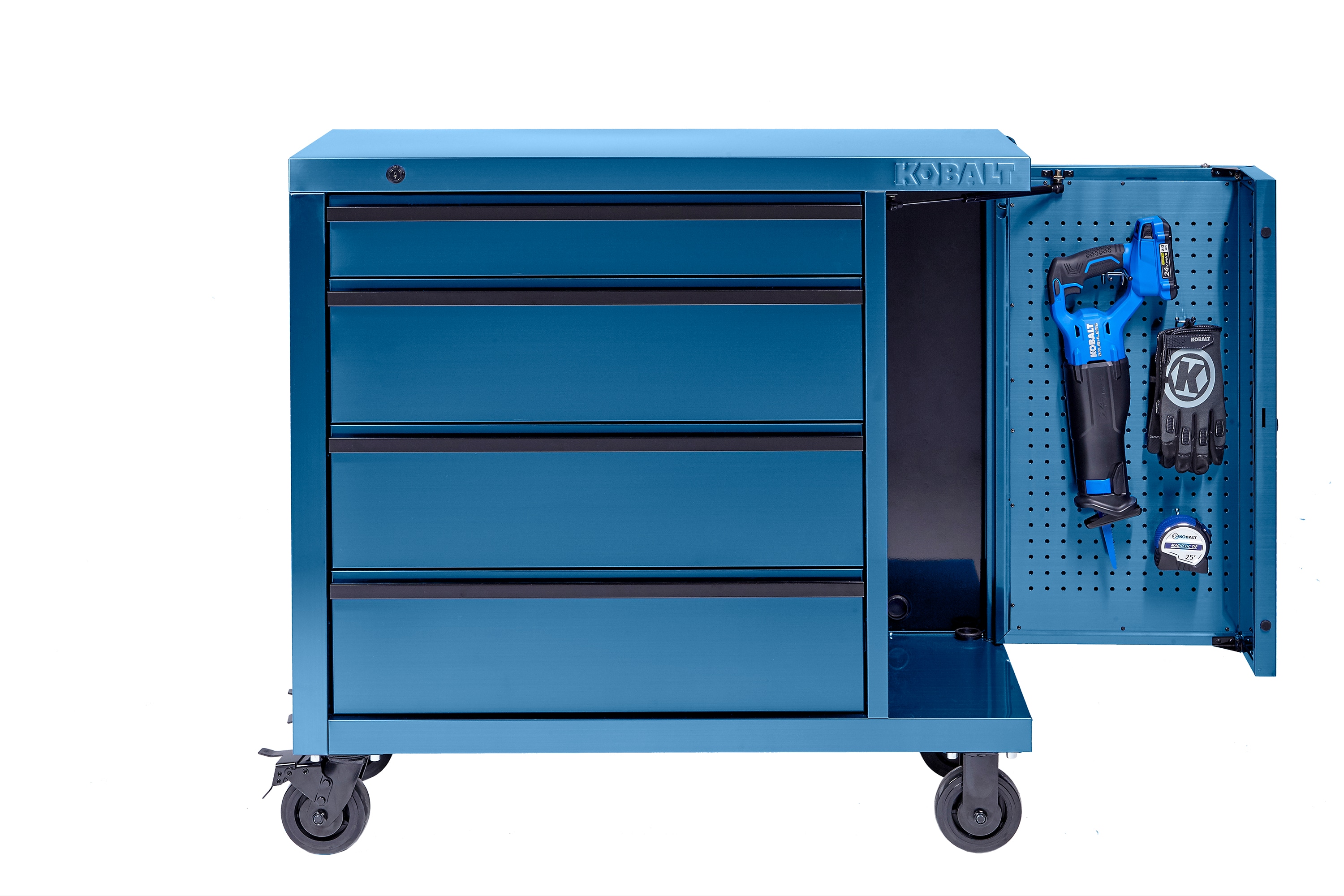 Kobalt 3000 Series 41 In W X 39 In H 4 Drawer Stainless Steel Rolling Tool Cabinet Blue In The Bottom Tool Cabinets Department At Lowes Com