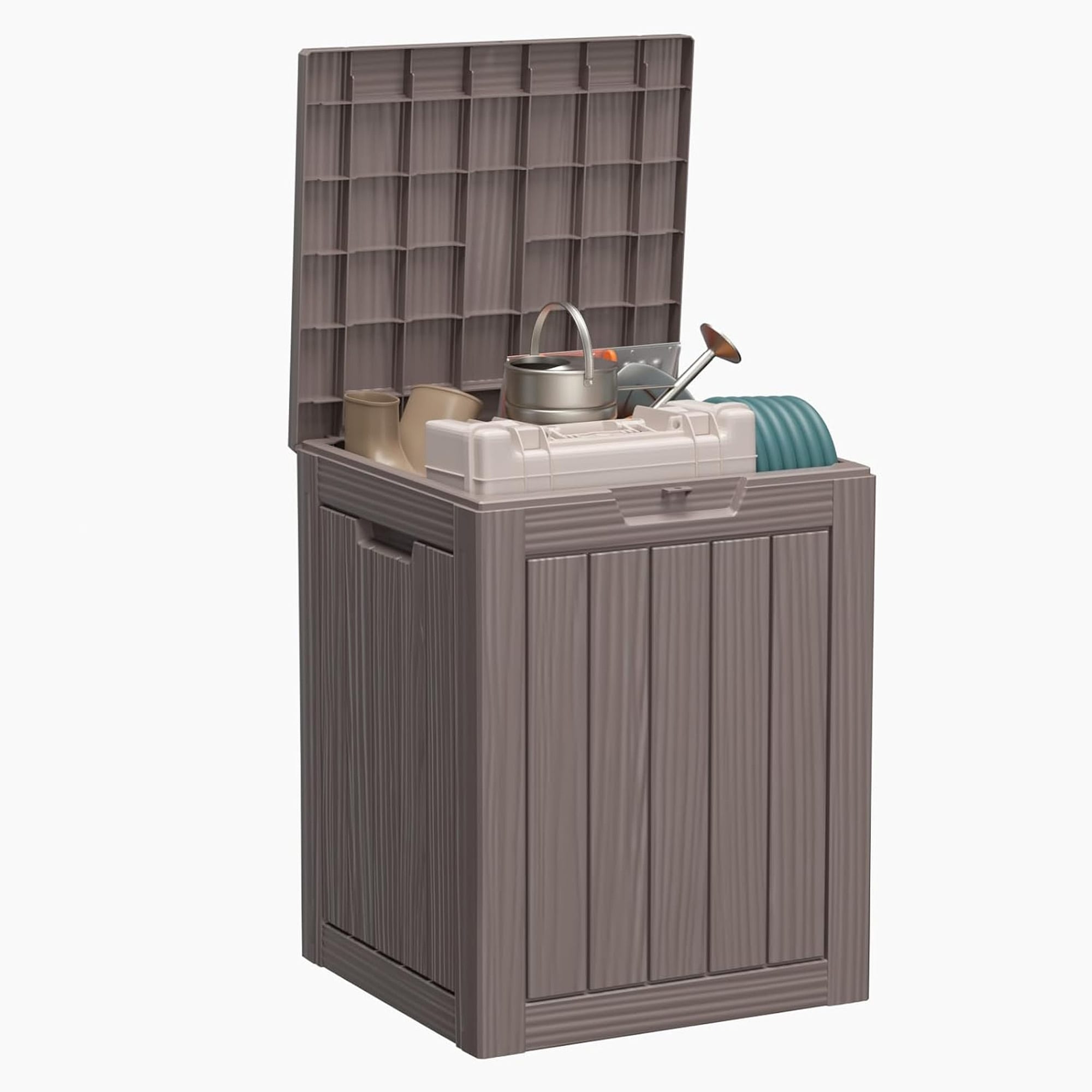 Gaierptone CRXAMYRBVVE Deck Box 16.93-in L x 18.11-in 28-Gallon Light Brown Plastic Deck Box