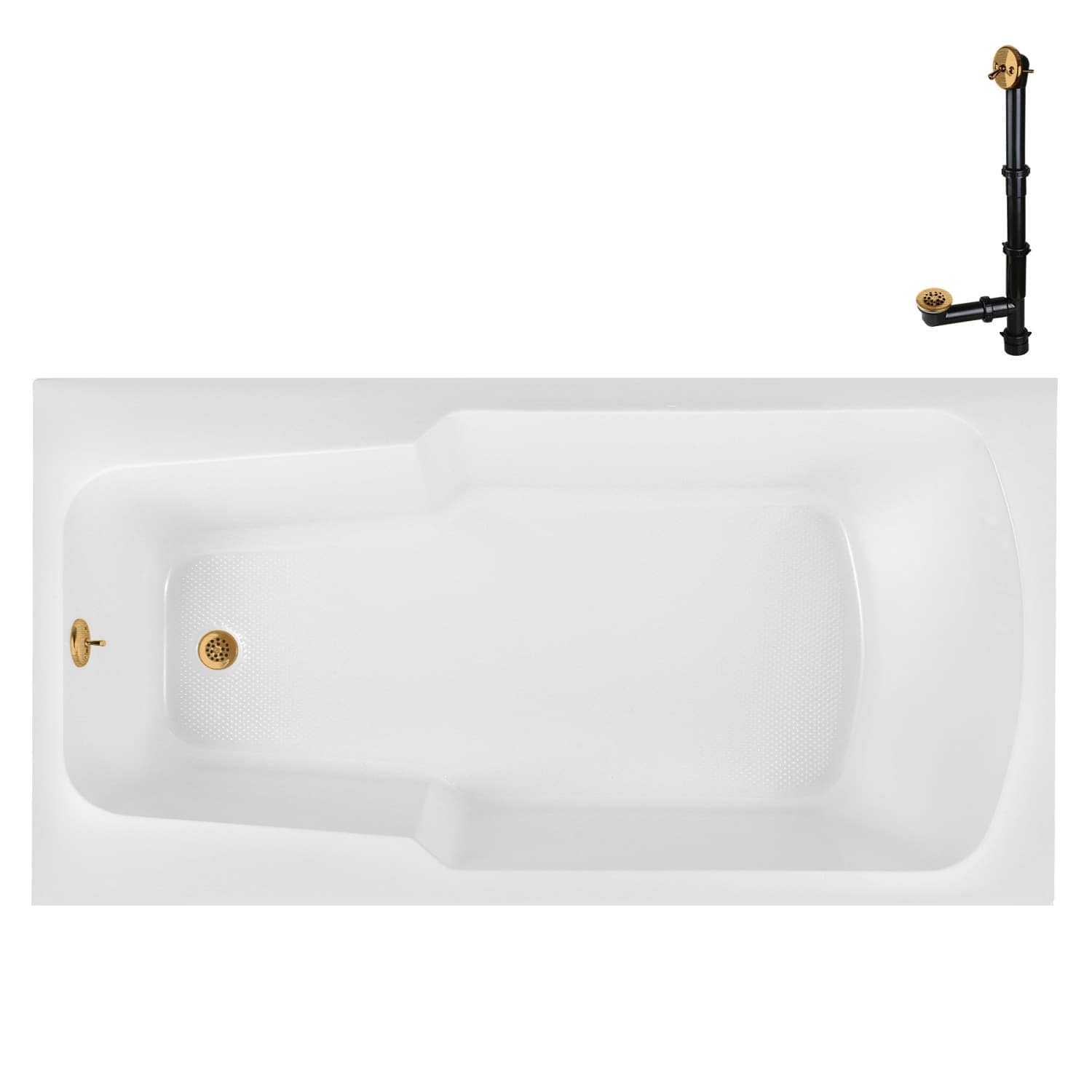 Streamline  66 inch x 34 inch Acrylic Soaking Drop-In Bathtub in Glossy White With External Drain in Brushed Gold