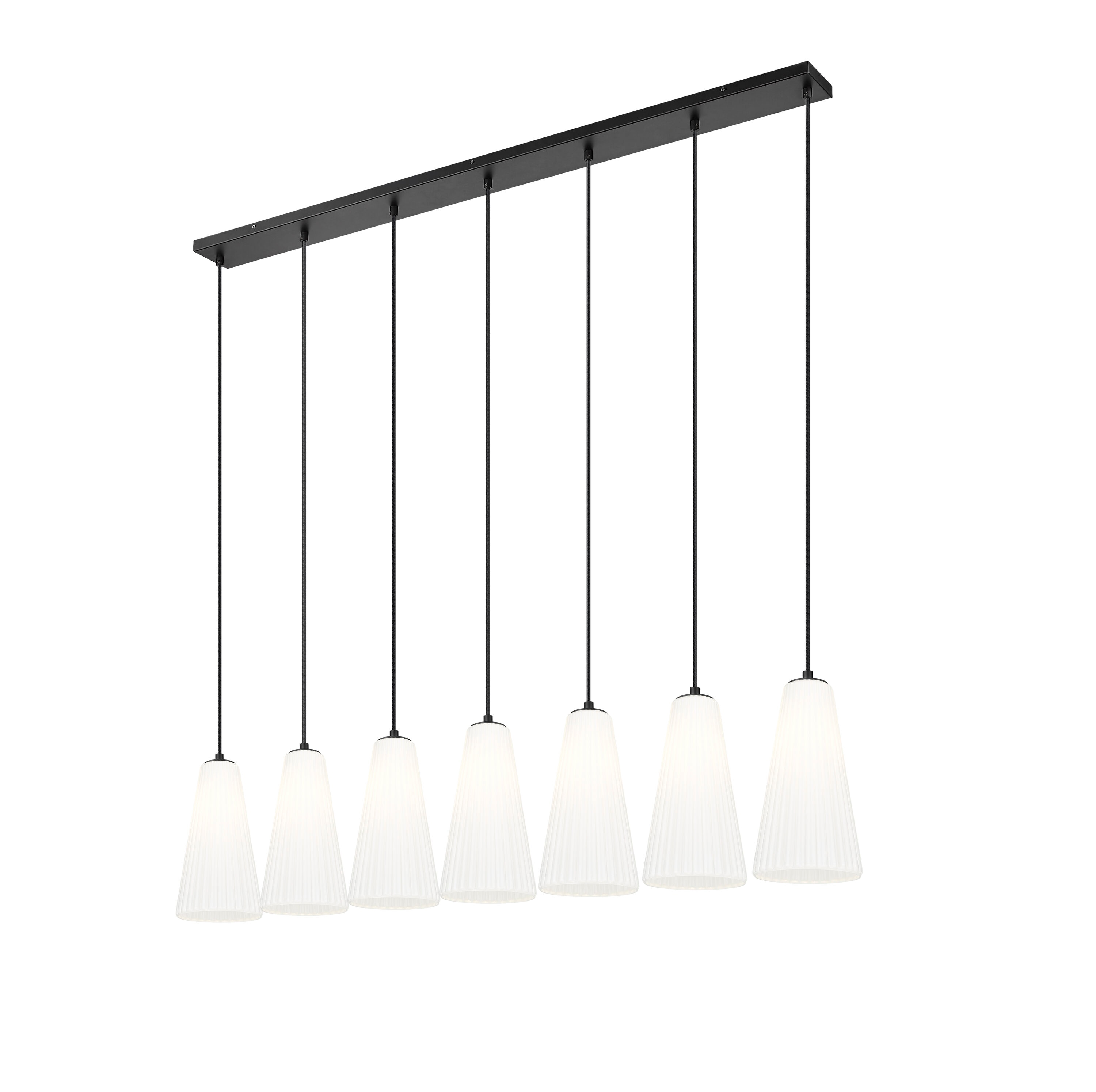 Matte Black 54'' Linear Chandelier with Frosted Glass Shades