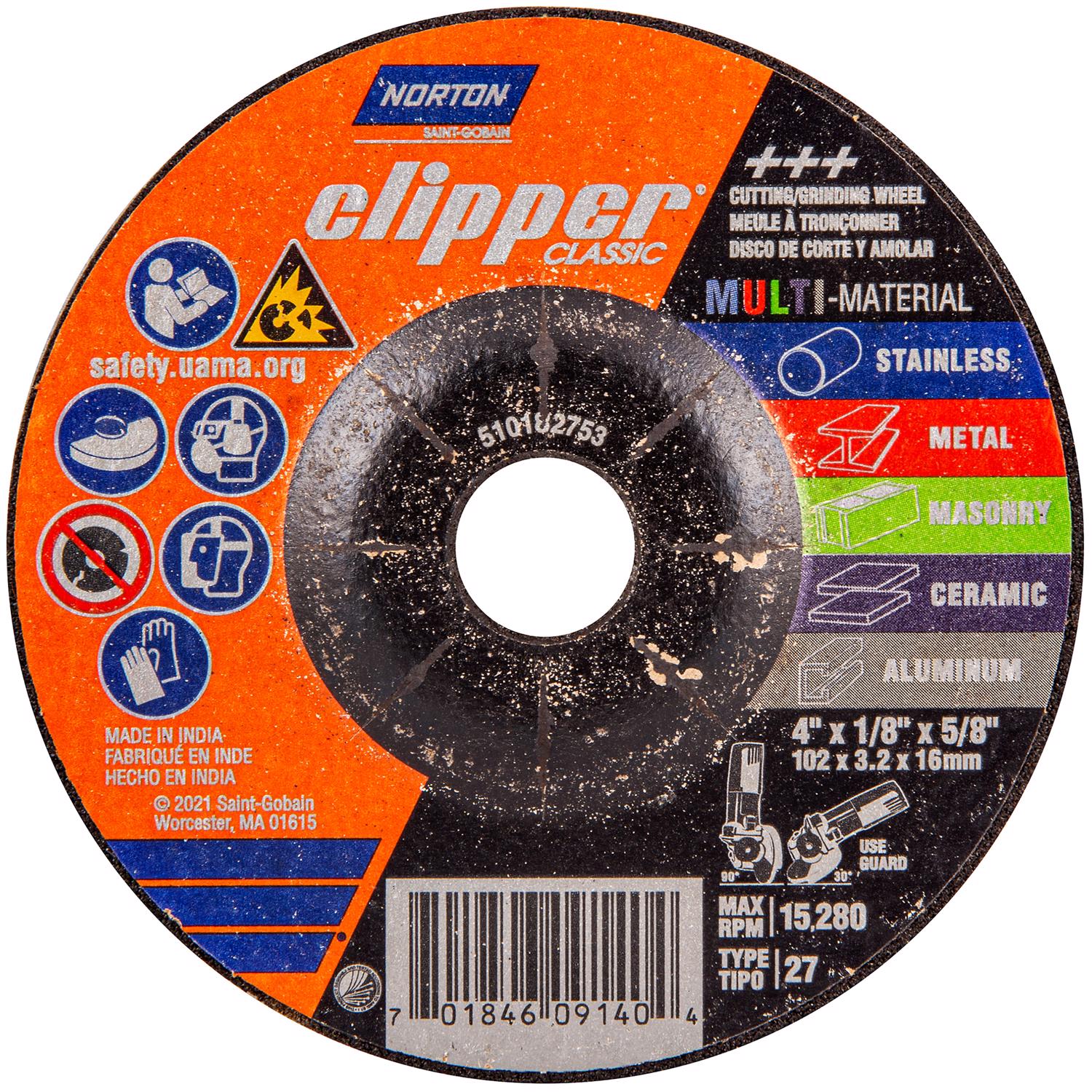 Norton  Clipper 4 in. D X 5/8 in. Classic Grinding Wheel