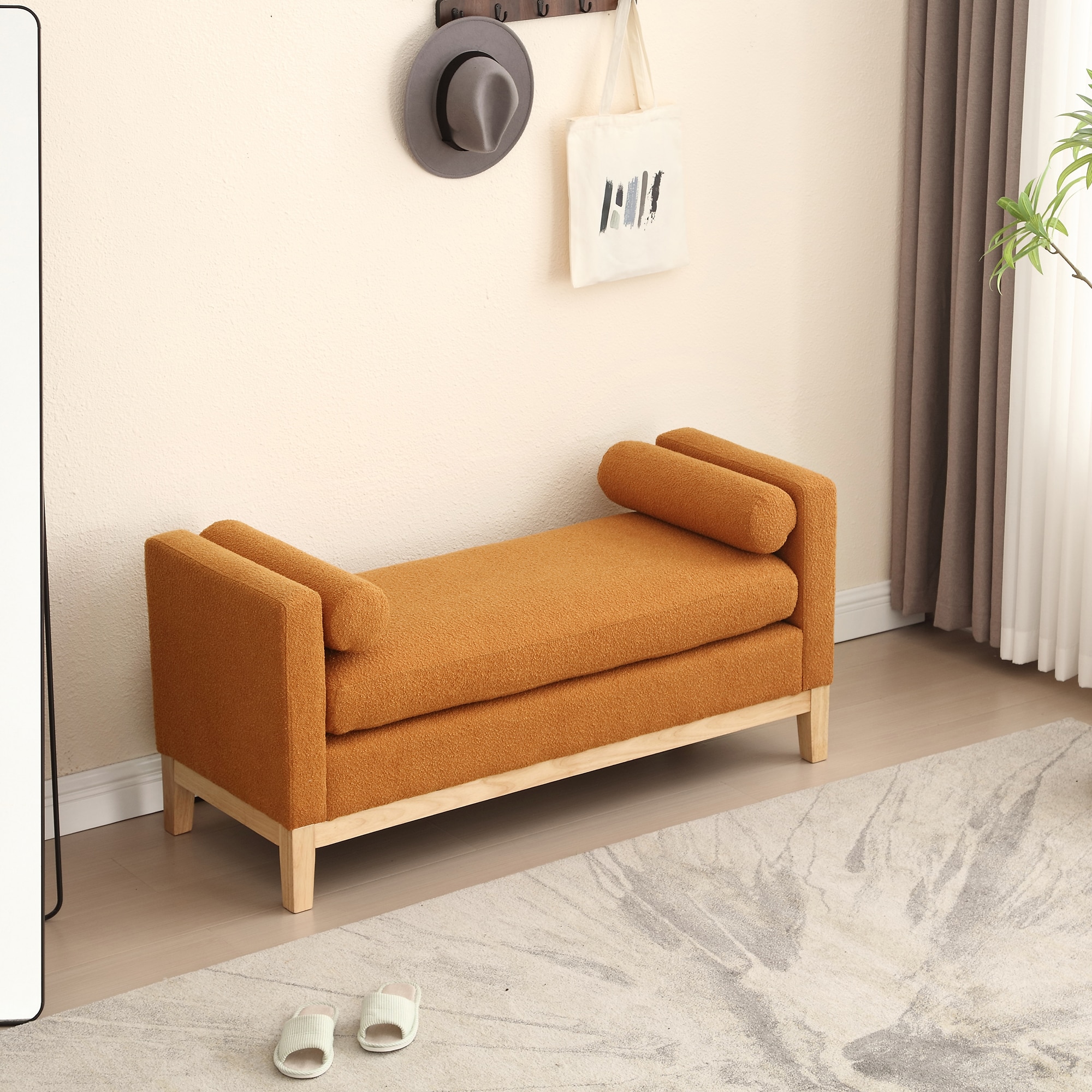 Aortzio HM-A4005-CARAMEL Modern CARAMEL Accent Bench 53.54-in x 20.86-in x 25.2-in