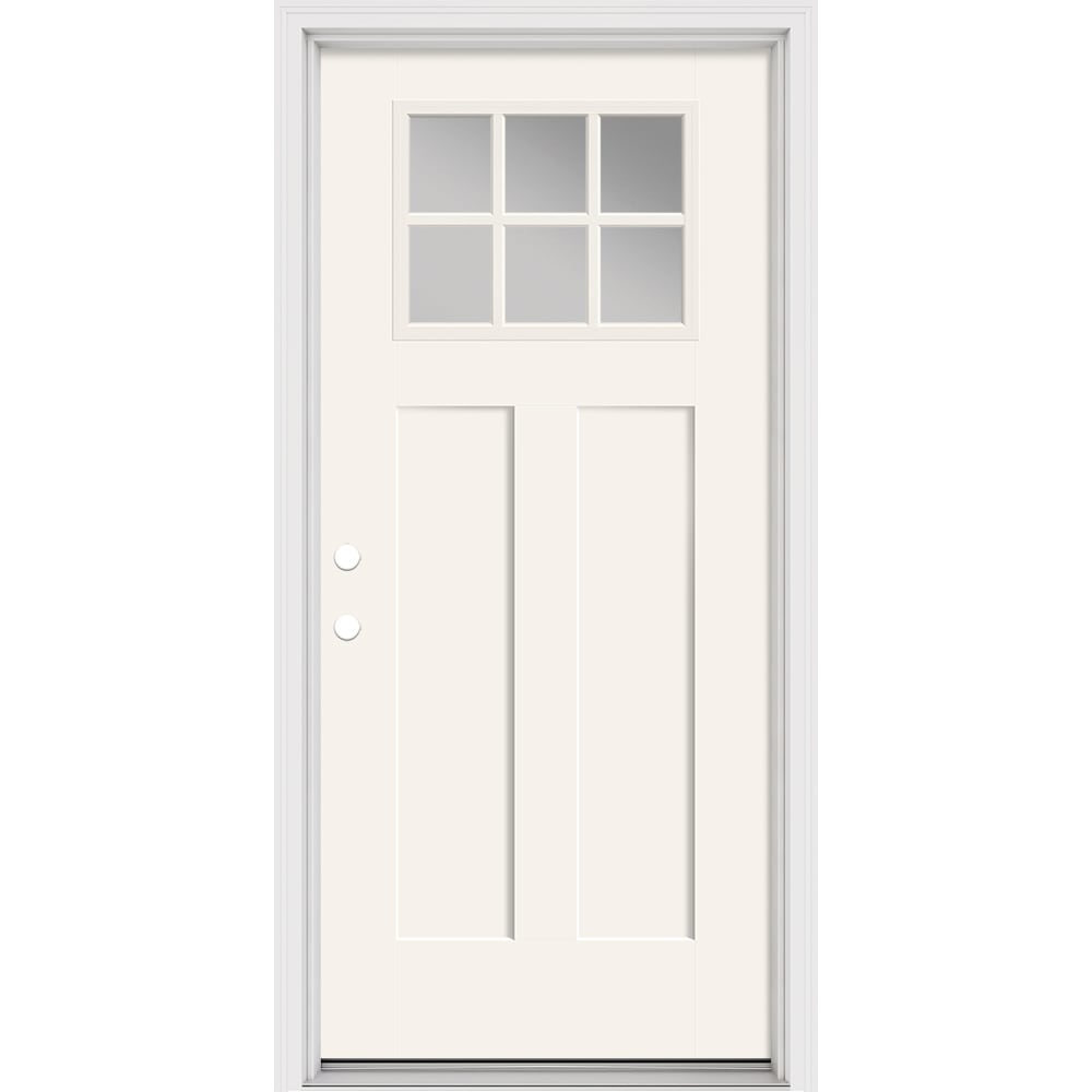 Masonite 897664 36-in x 80-in x 4-9/16-in Fiberglass Craftsman Right-hand inswing Arctic White Painted Prehung Front Door with Brickmould Insulating core with Grilles