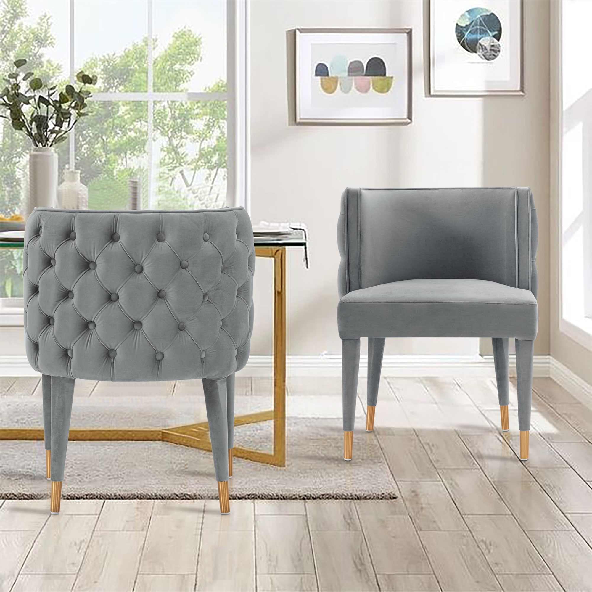 Manhattan Comfort DC079-GY Contemporary/Modern Velvet Upholstered Dining Arm Chair (Wood Frame)