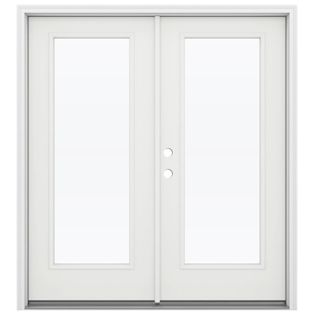 JELD-WEN LOWOLJW205900041 72-in x 80-in x 4-9/16-in Jamb Low-E Clear glass , White Steel Right-hand inswing French Double Patio Door Brickmould Included