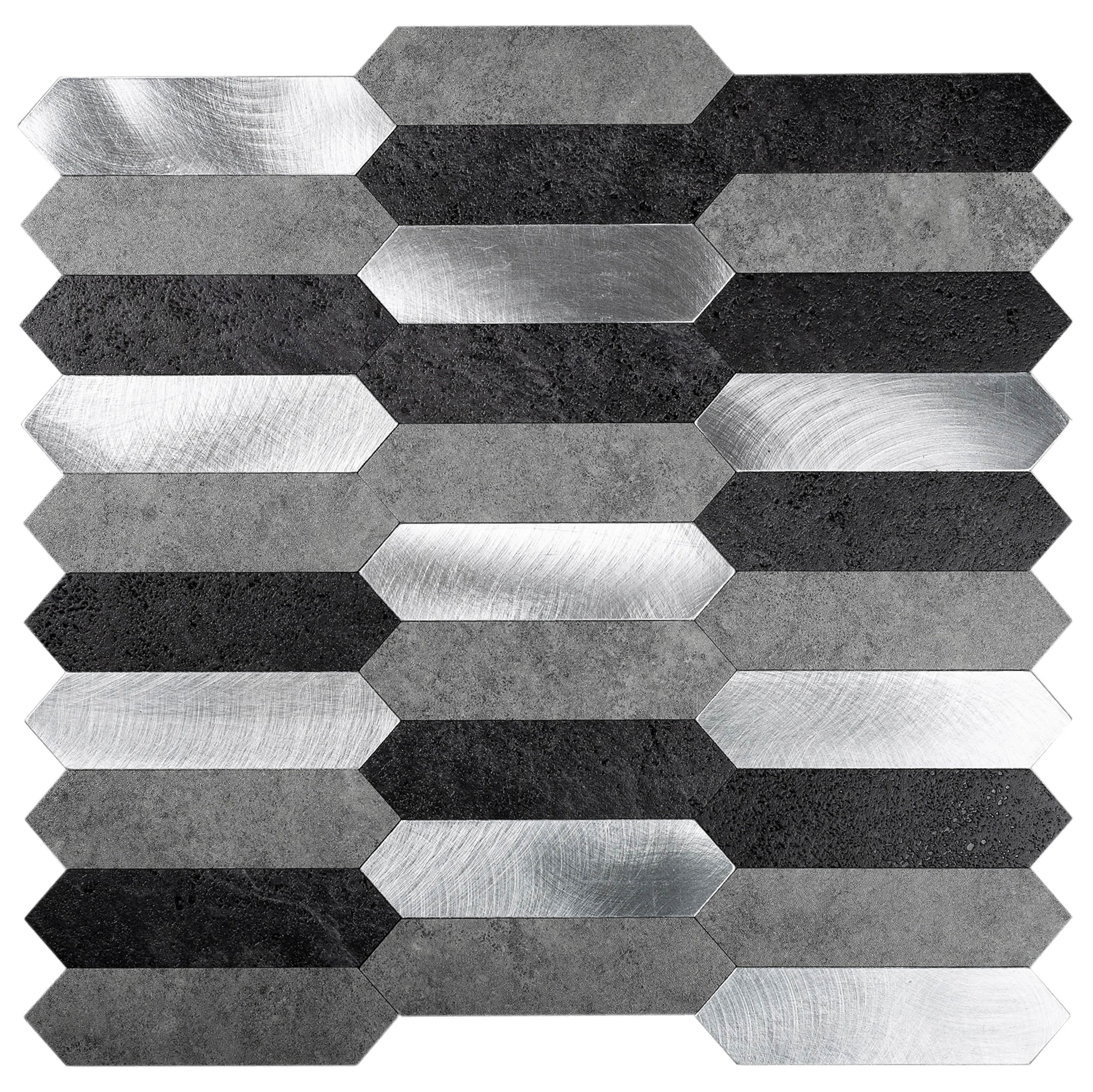 Apollo Tile Black, Gray and Silver 12-in x 12-in Brushed PVC Hexagon Wood  Look Peel and Stick Wall Tile (10-sq. ft/ Carton) in the Tile department at