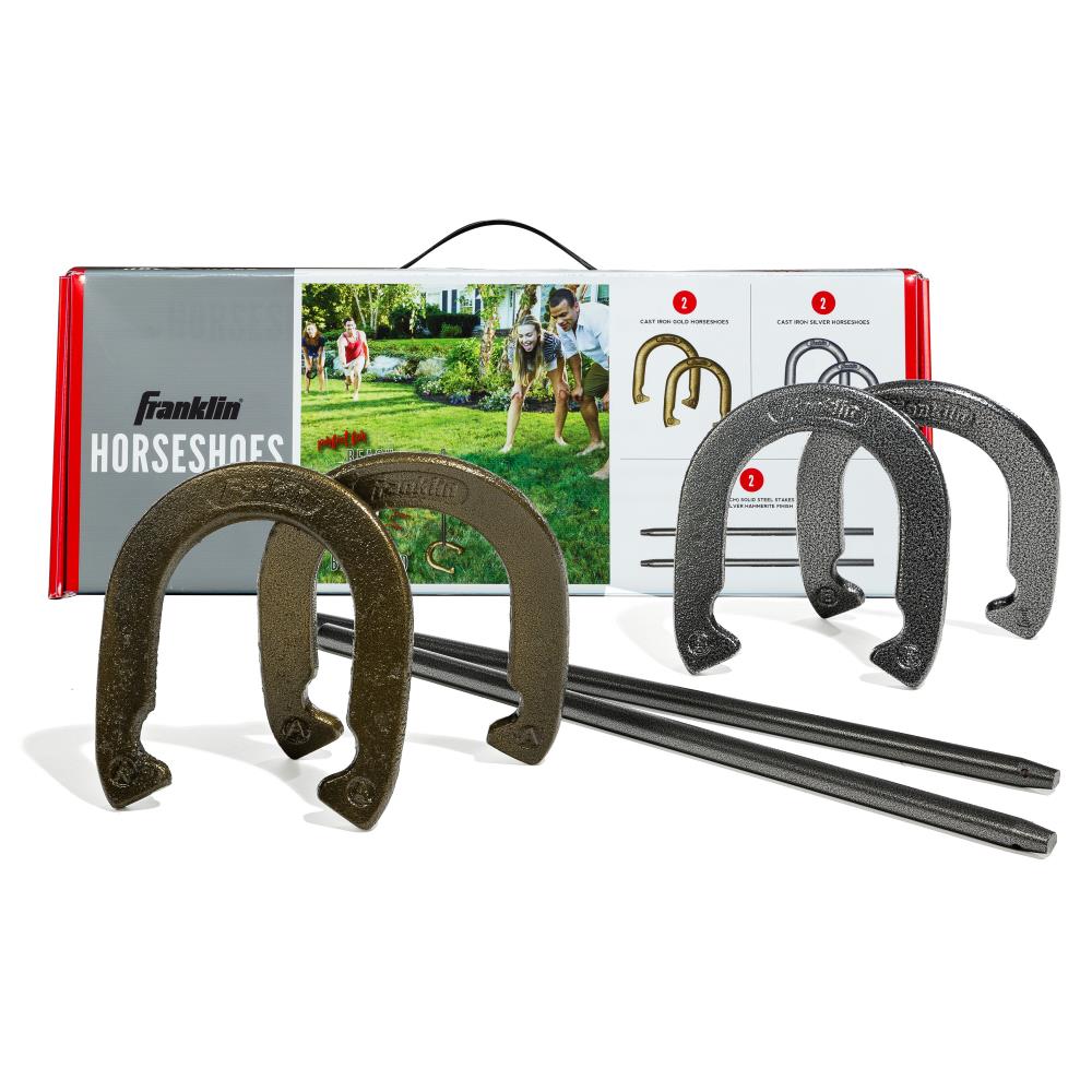 SpeedArmis Horseshoes Set Universal Size Lawn Horseshoes Outdoor Games for Parties Beach Backyard - Includes 4 Horseshoes & 2 Steel Stakes & D