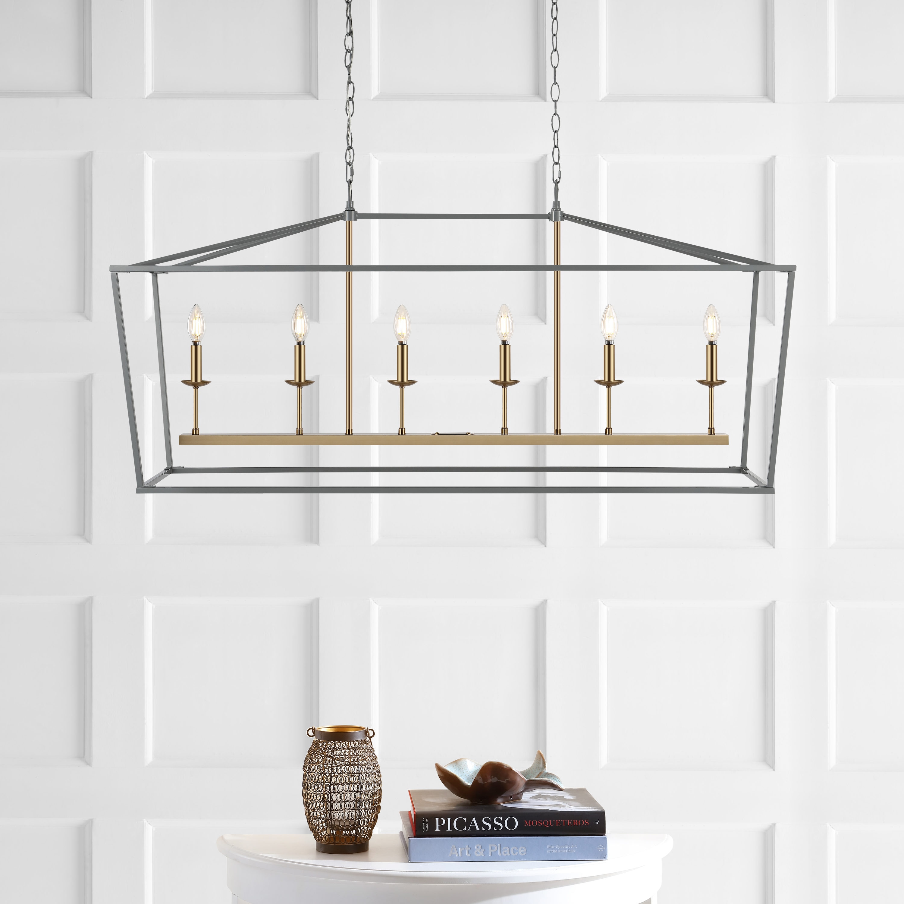 Pagoda 49" Gray Brass Iron Candle-Style Chandelier
