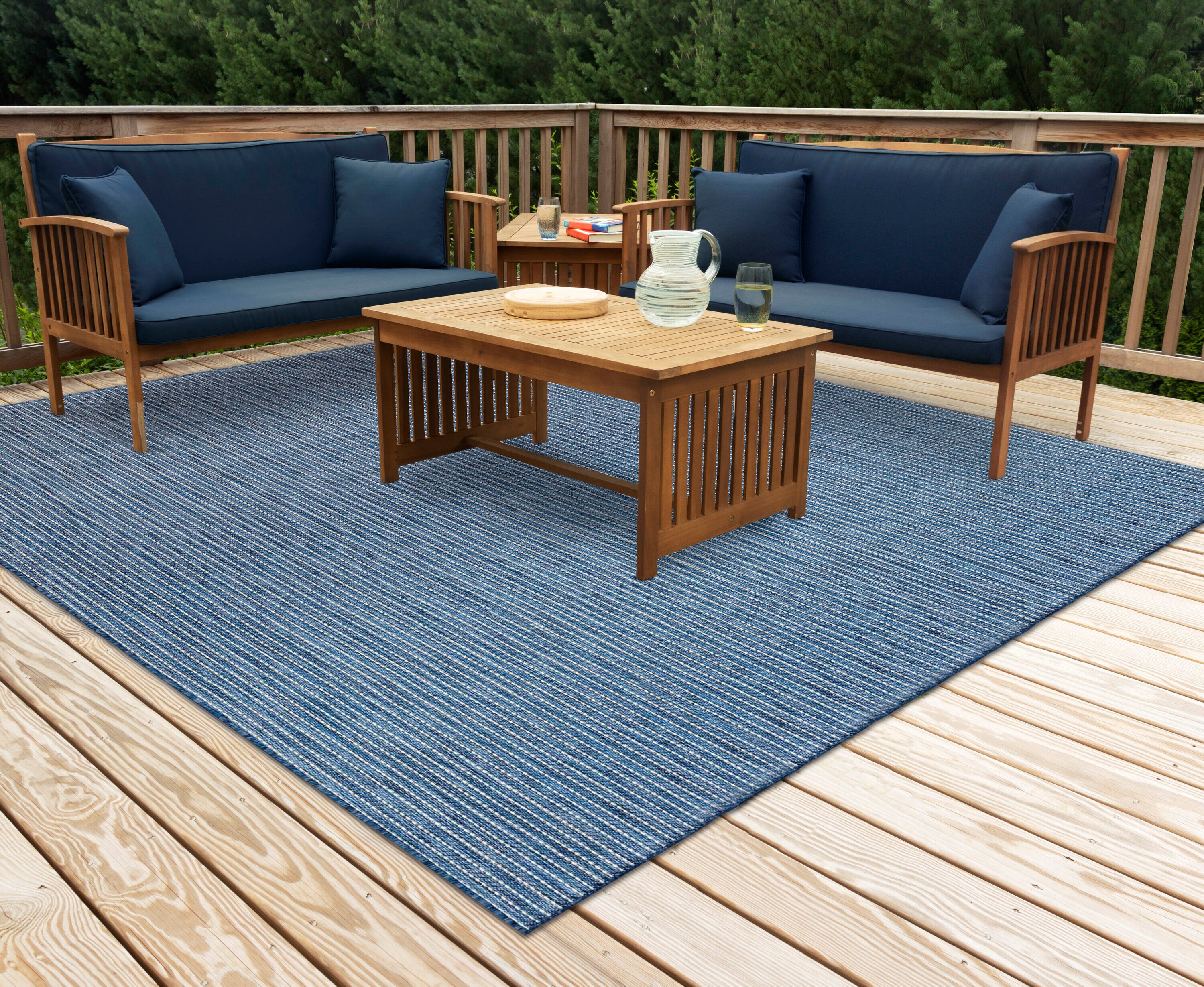 Liora Manne CRES8842233 Carmel 8 x 8 (ft) Polypropylene Navy Square Indoor/Outdoor Solid Area rug