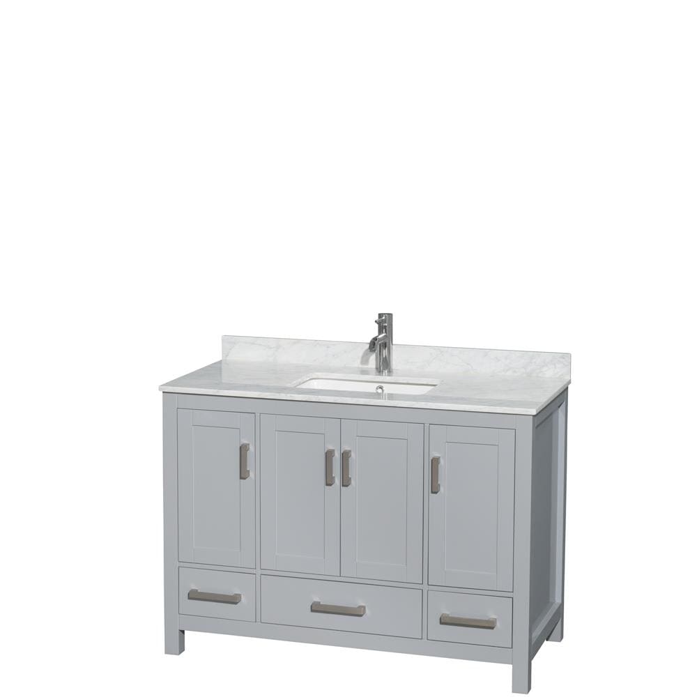 Wyndham Collection WCS141448SGYCMUNSMXX Sheffield 48-in Gray with Brushed Chrome Trim Undermount Single Sink Bathroom Vanity with White Carrera Natural Marble Top