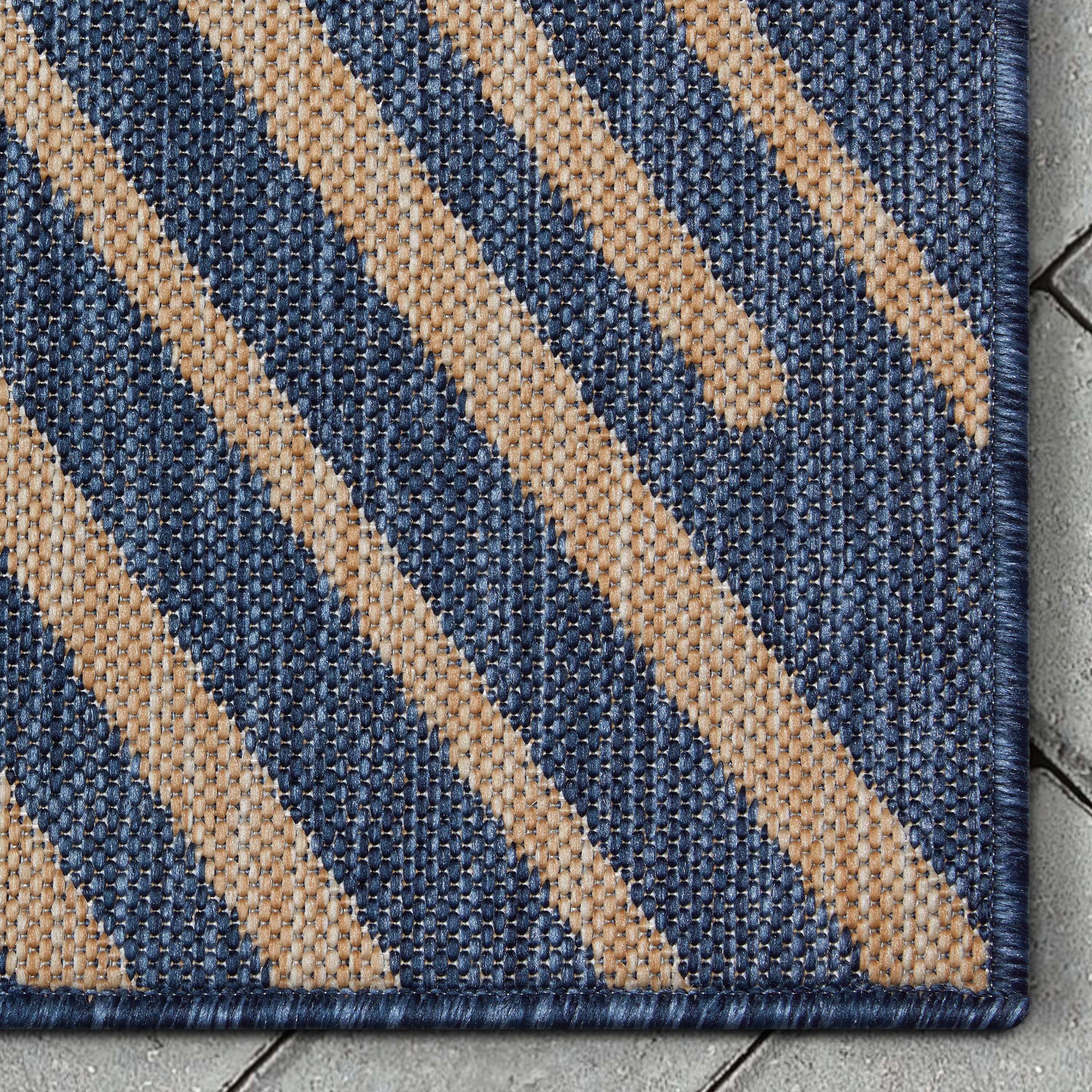 Reversible Striped Synthetic 5' x 7' Blue Outdoor Rug