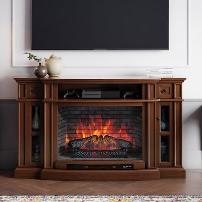 Allen Roth 68 In W Mahogany Infrared, Natural Gas Fireplace Media Center