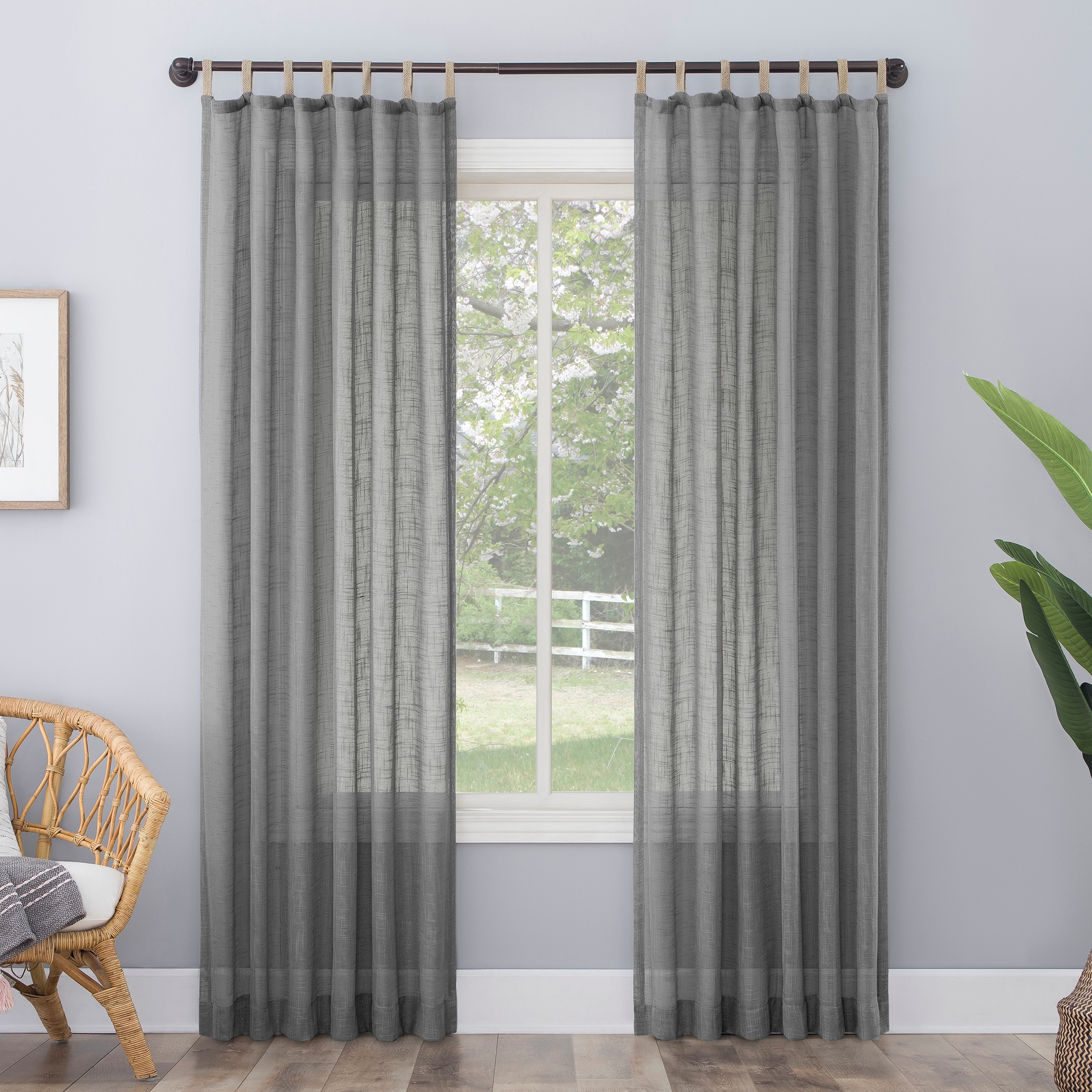 No. 918 58958 96-Inches Gray Semi-sheer Top tab Single curtain panel