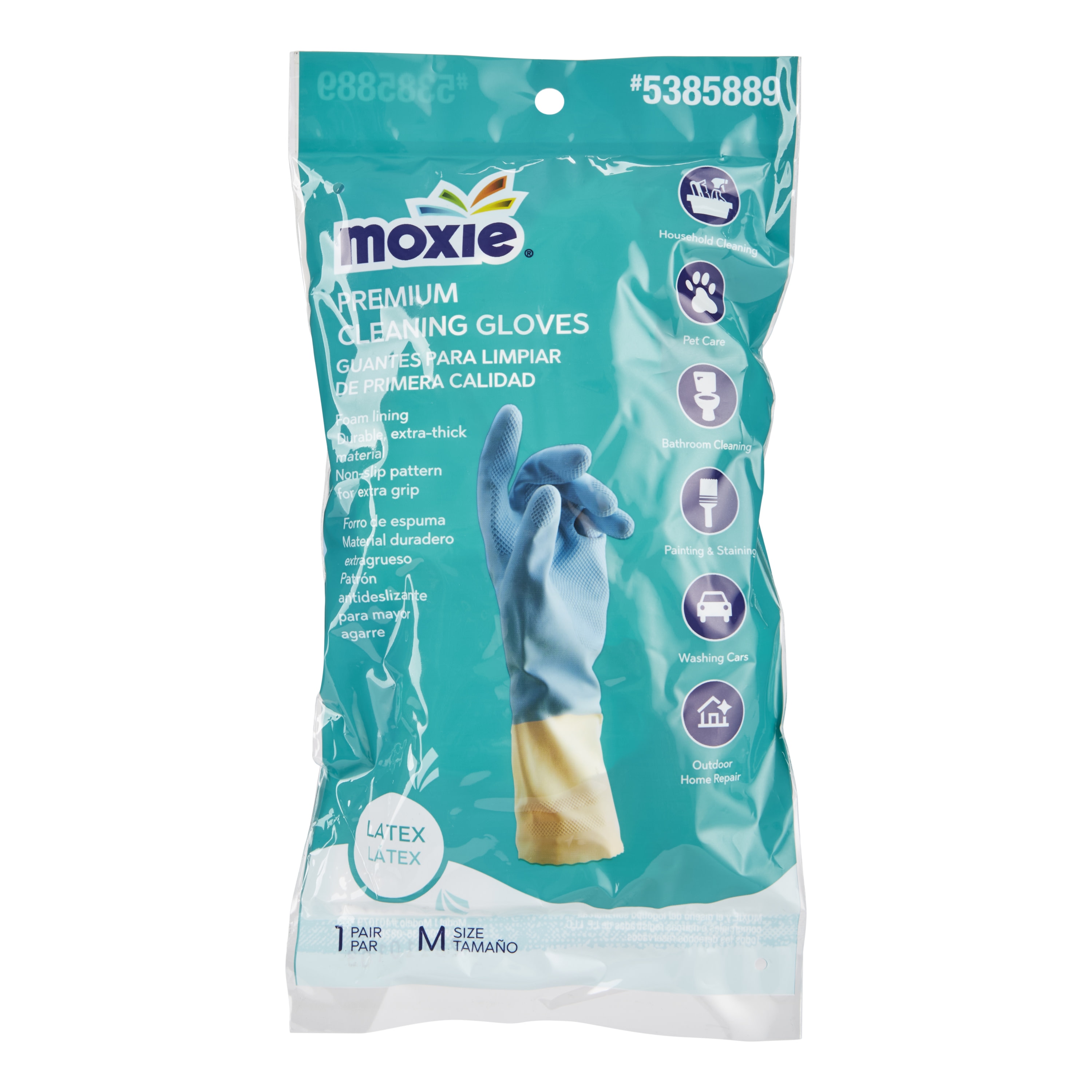 MOXIE 401079 Medium 2 -Count Embossed -Grip Latex Reusable cleaning gloves 1 -Pairs