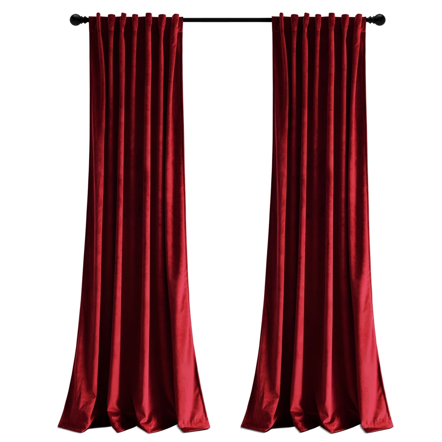 Red Velvet Blackout Pleated Curtain Panel Pair