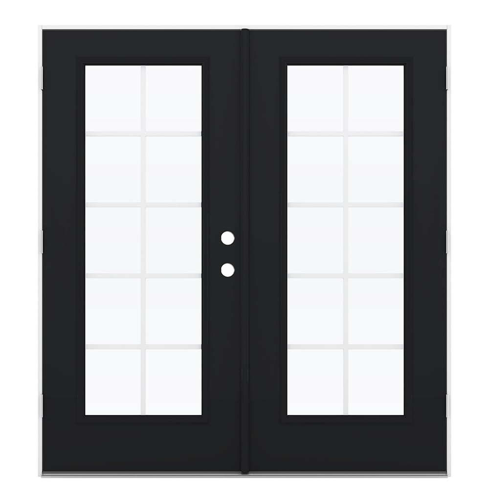 JELD-WEN LOWOLJW238700144 72-in x 80-in x 4-9/16-in Jamb Low-E Grilles between the glass , Black Steel Right-hand outswing French Double Patio Door