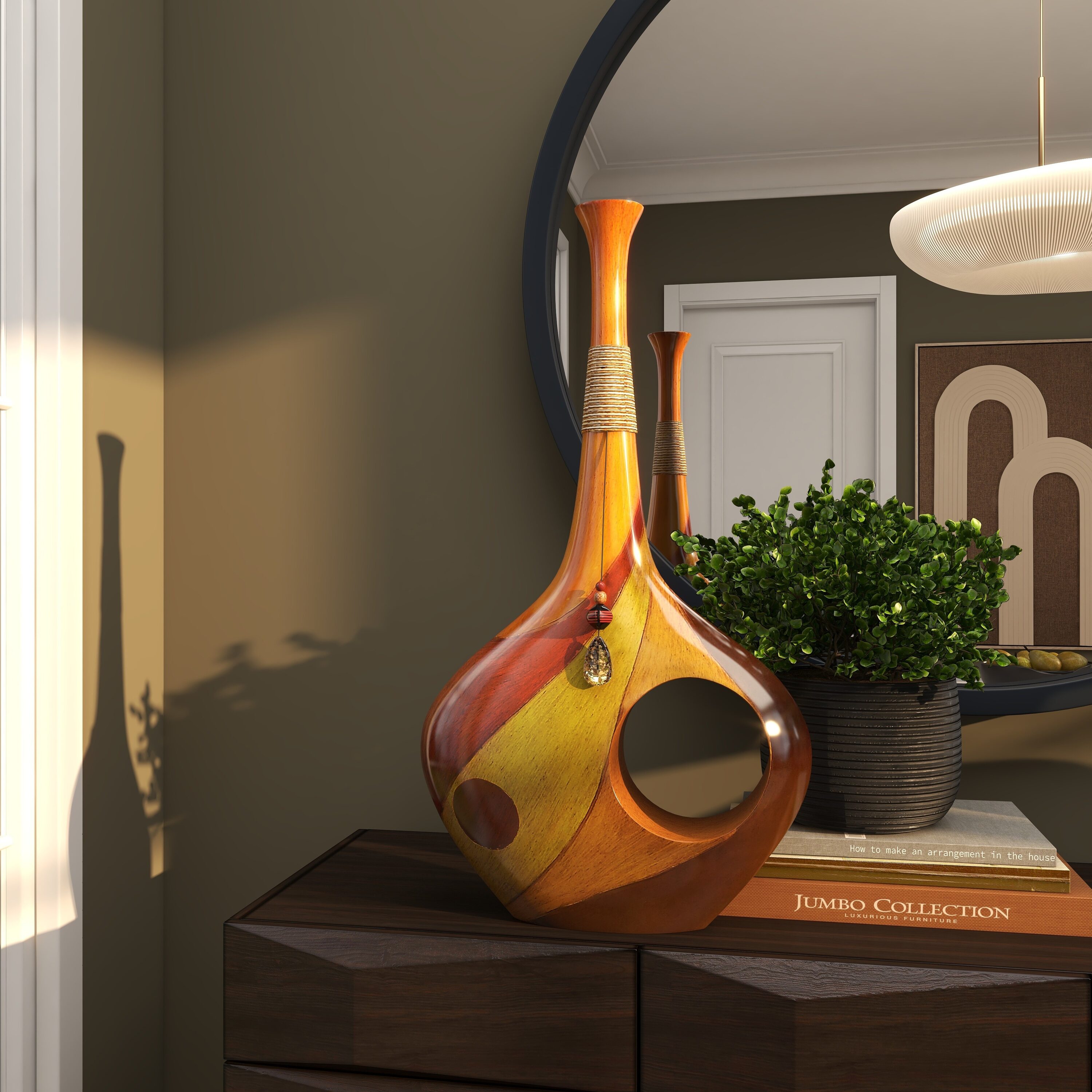 Multi-Colored Polystone Trumpet Vase with Jewel Accent
