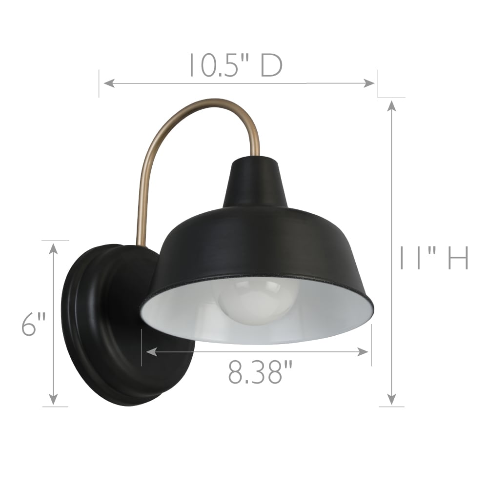 Matte Black and Gold 11" Industrial Wall Light