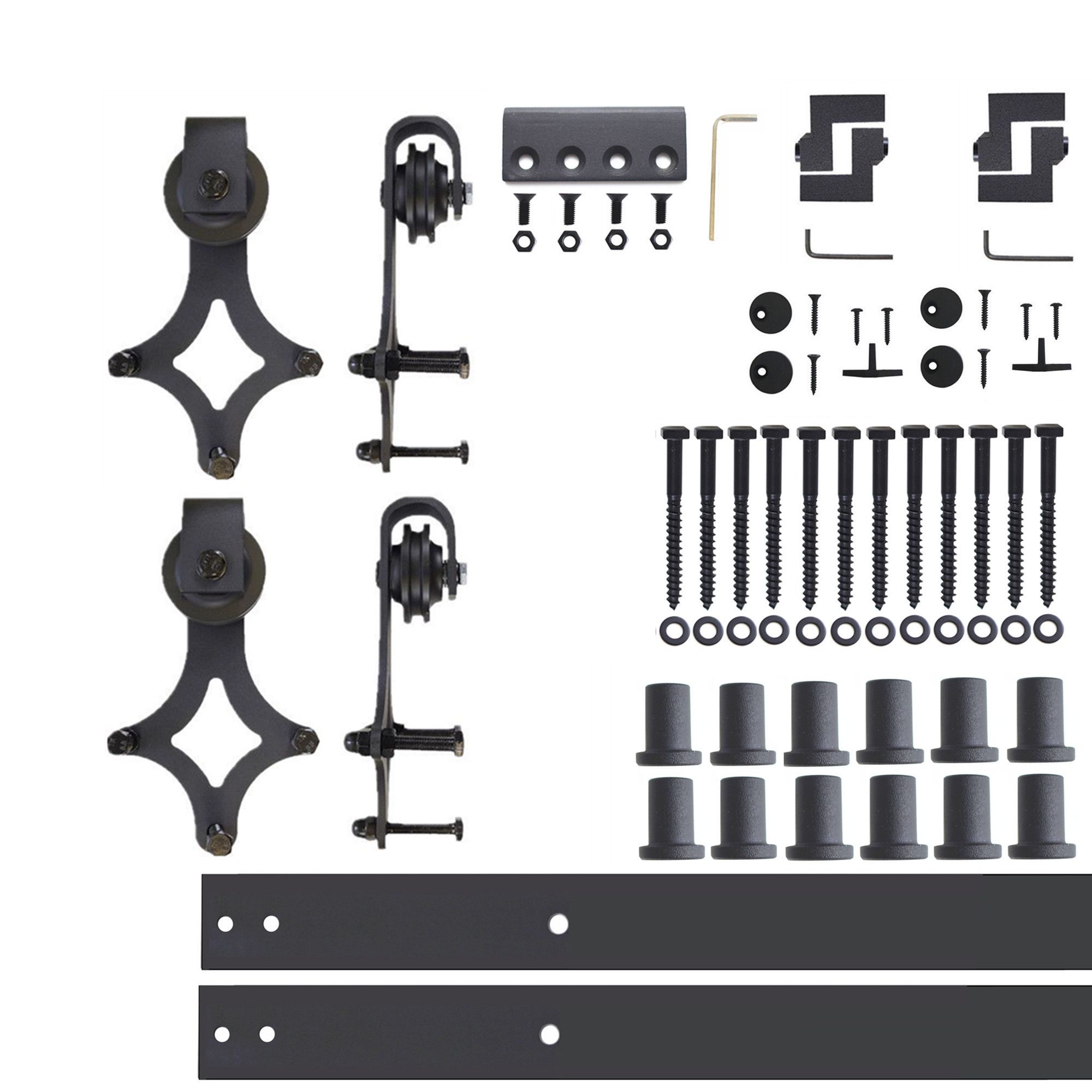 HOMACER 132-in Rustic Black Indoor I-strap Double Bypass Barn Door Hardware Kit ZT5TGH132C Sansujyuku sansujyuku.com