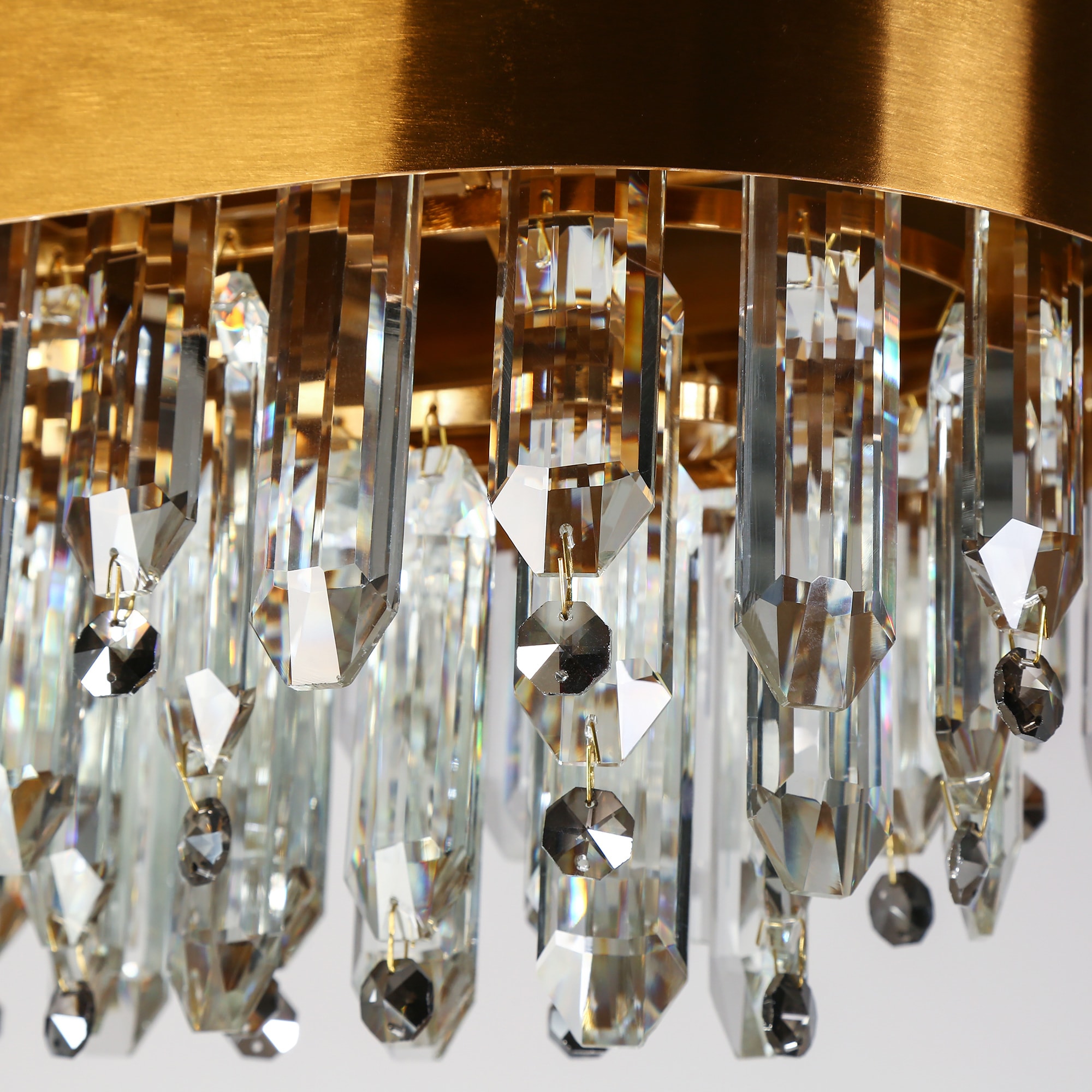 Elegant Brass and Crystal 10-Light Rectangular Chandelier