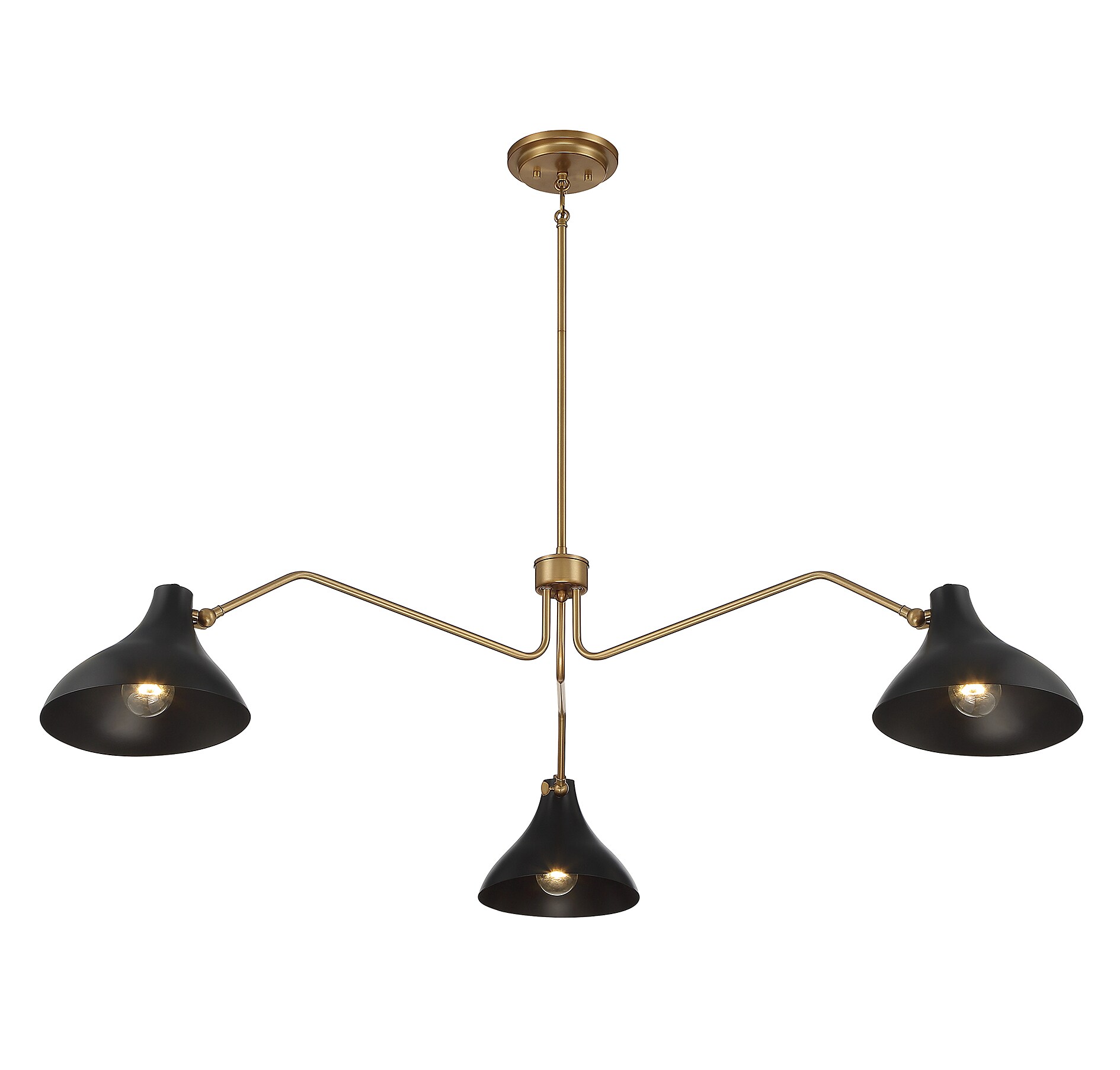 Vintage-Inspired Matte Black and Natural Brass 3-Light Pendant