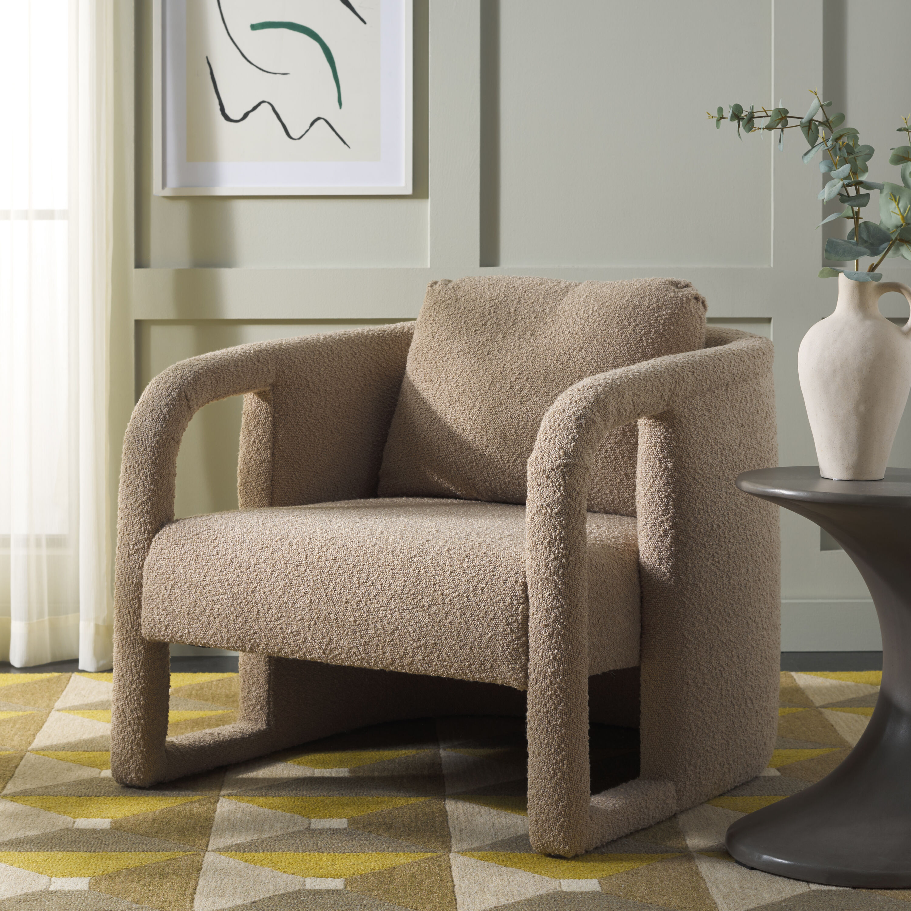 Safavieh ACH1304C Modern Tan Boucle Accent Chair