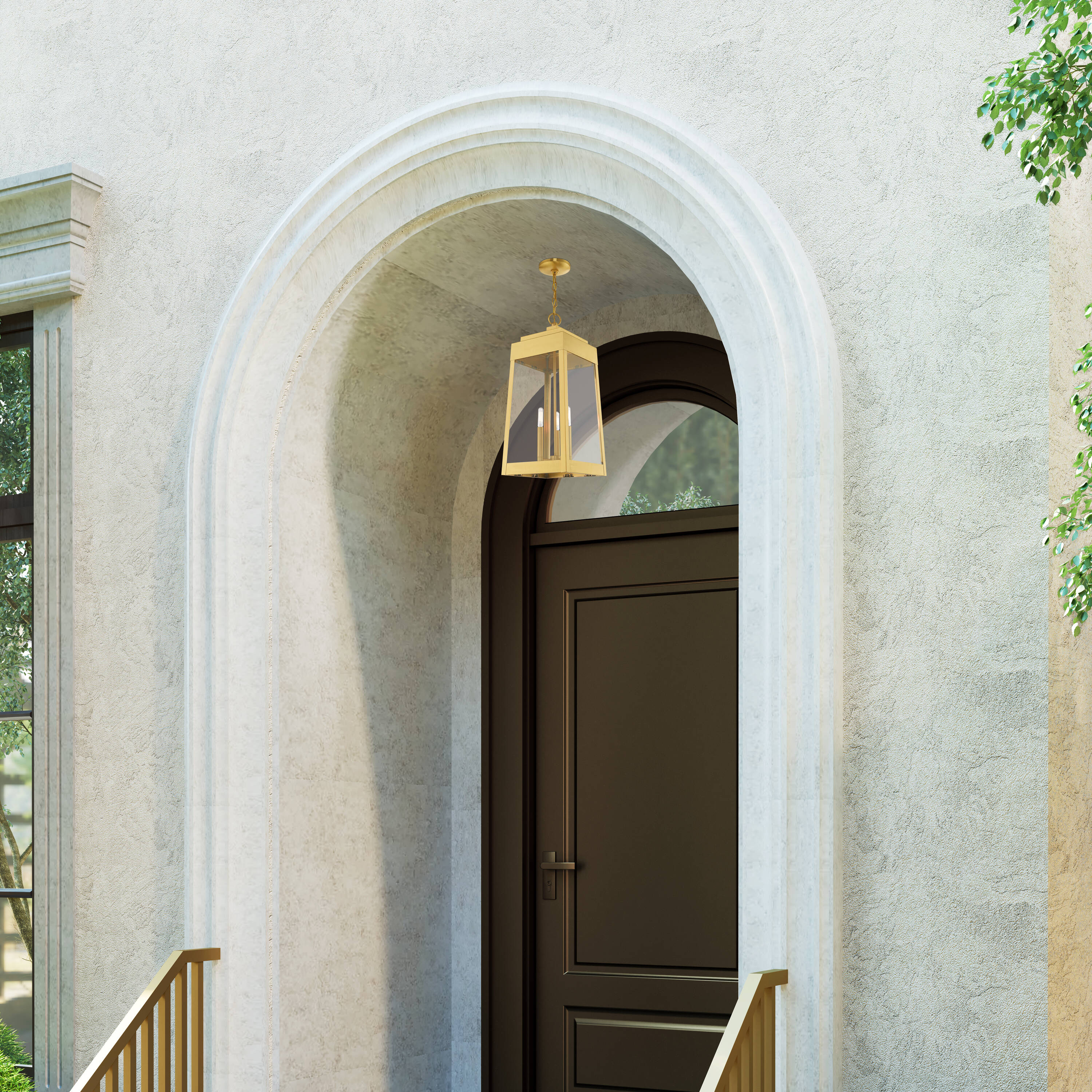 Satin Brass 3-Light Industrial Pendant Lantern with Clear Glass