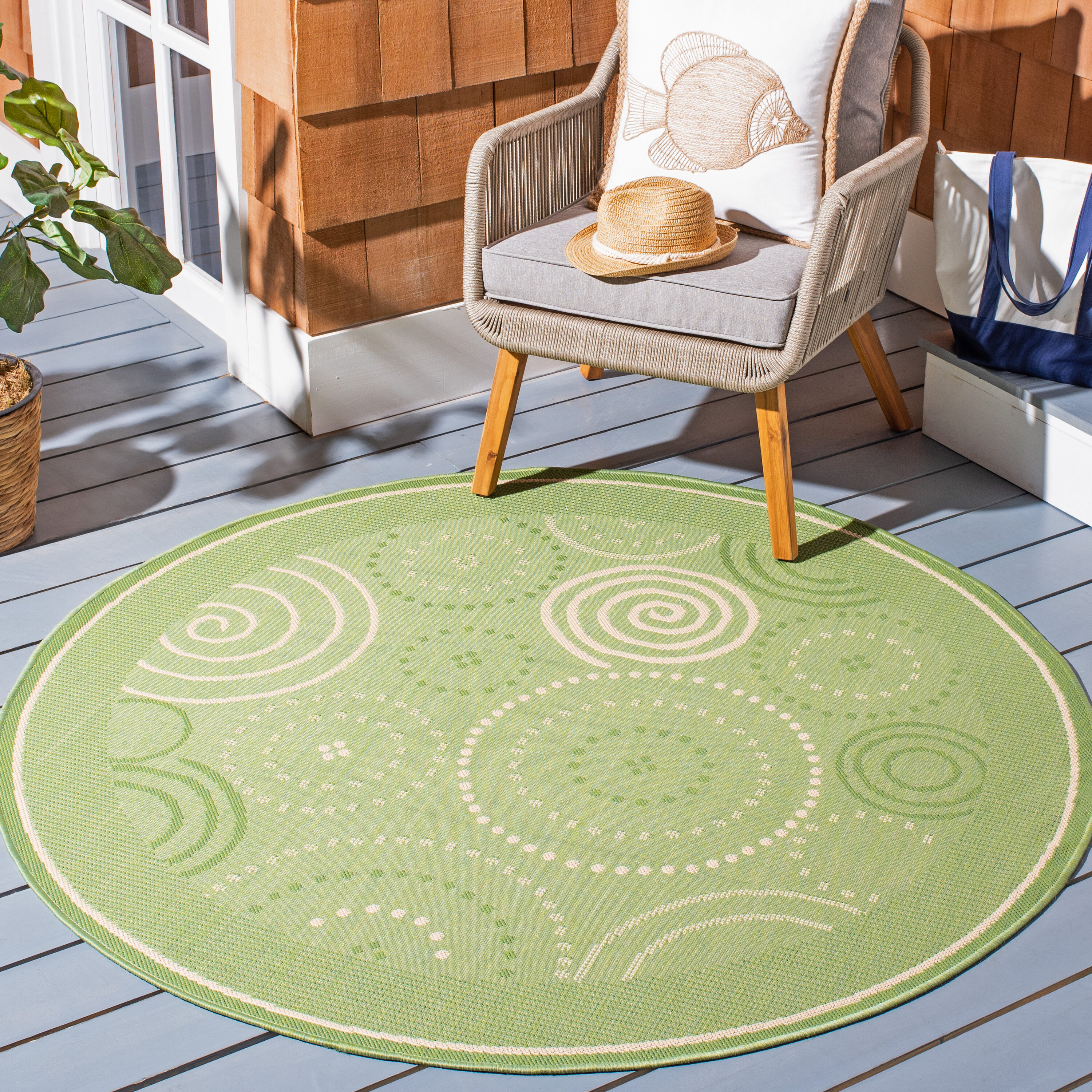 Safavieh Courtyard Circles Loomed Polypropylene Olive/Natural Round ...