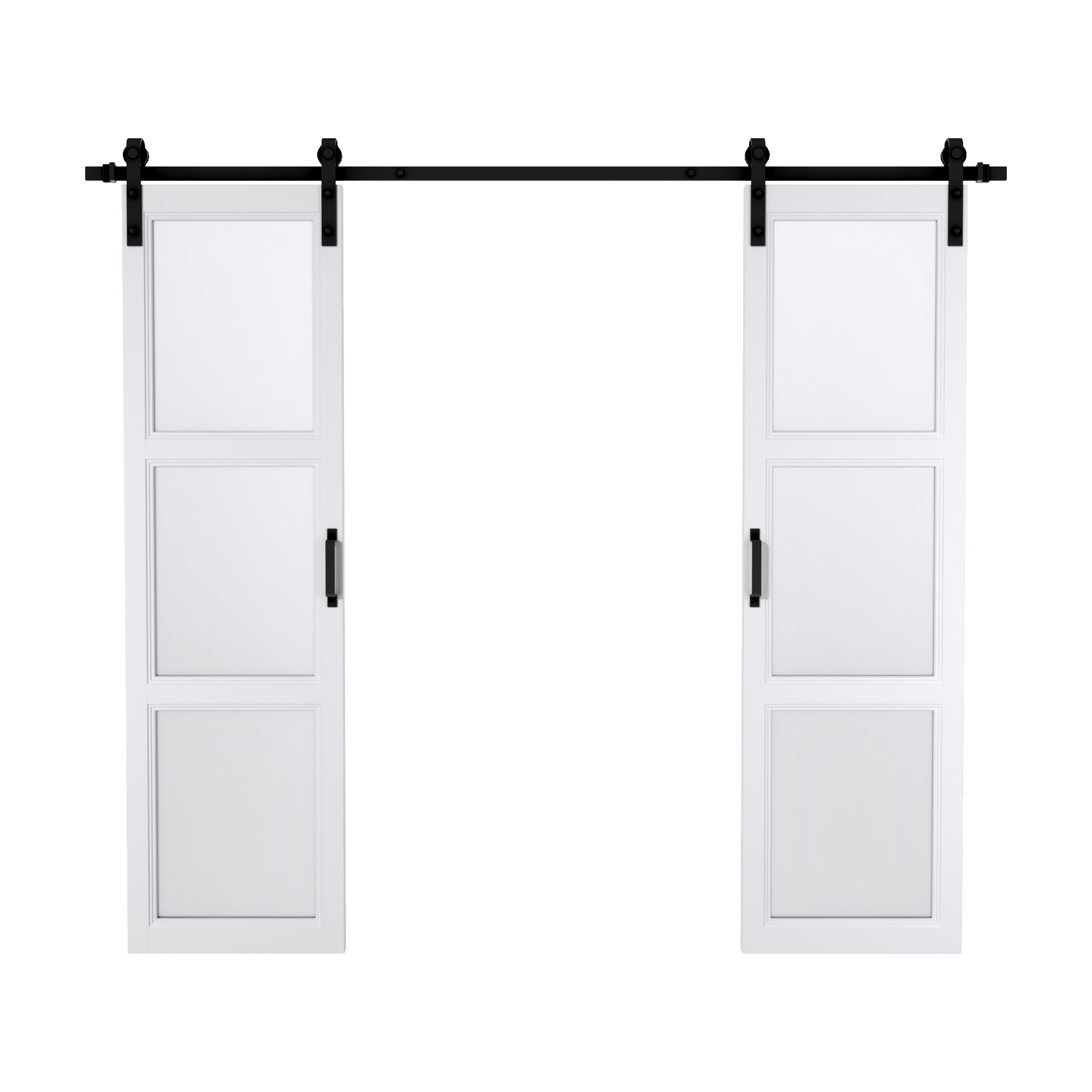 JUJUBON IN-BDBD2-WH-G-3L-48 48-in x 84-in White Primed Square Frosted glass MDF Solid core Double Barn Door (Hardware Included)
