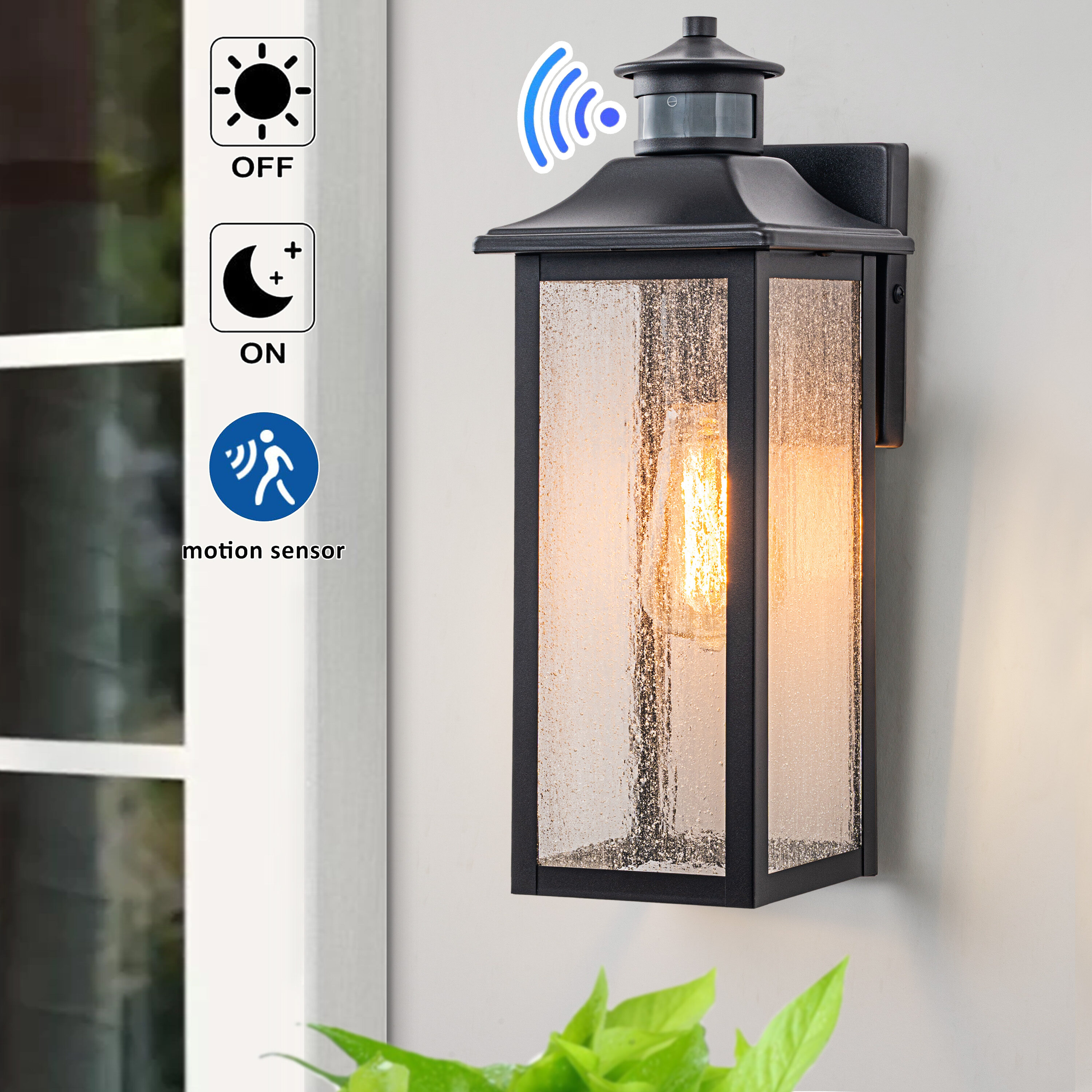 C Cattleya CA2139-W 1 -Light 16-in H Matte Black Hardwired Motion Sensor Dusk to Dawn Outdoor Wall Light