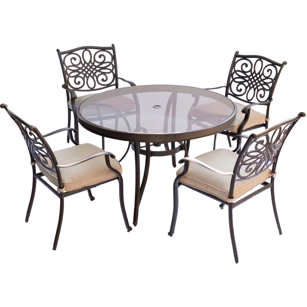 Hanover TRADDN5PCG Traditions 5-Piece Bronze Patio Dining Set with Tan Cushions