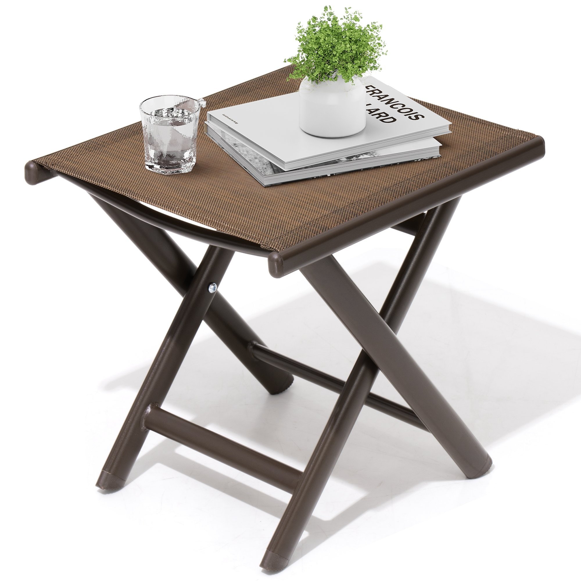 Crestlive Products CL-TB042BRN Patio table Square Outdoor End Table 14.8-in W x 16.3-in L