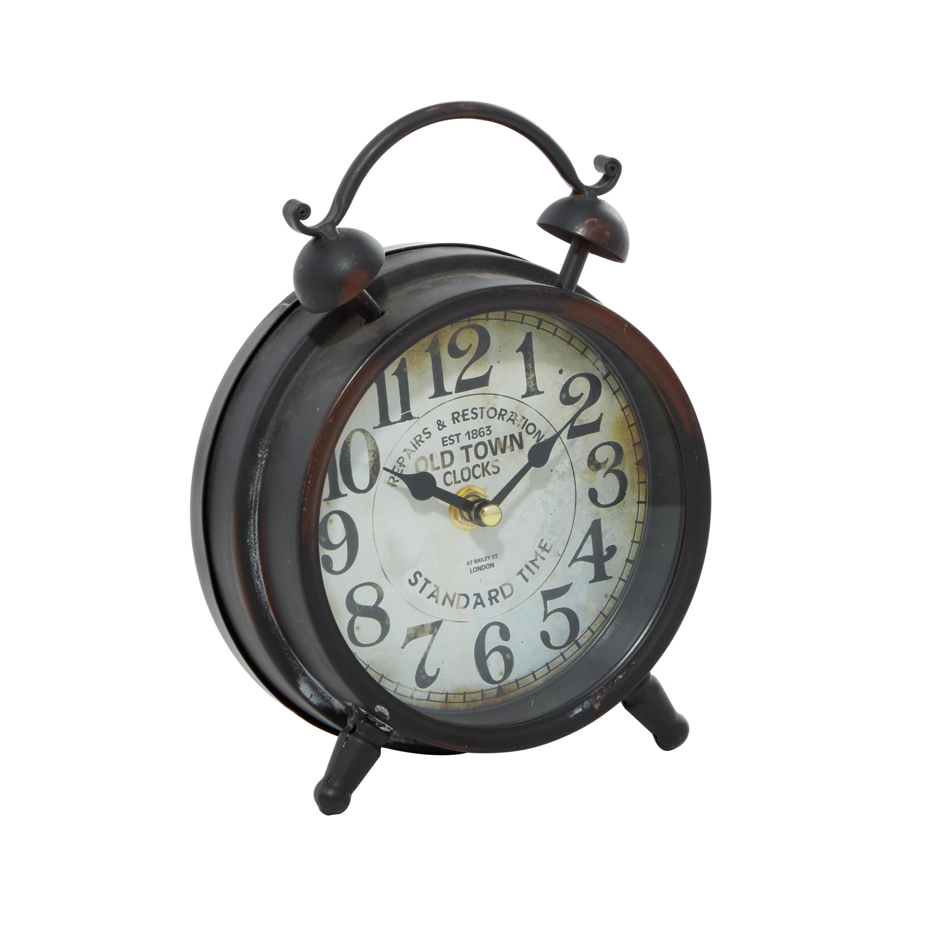 Vintage Brown Iron Clock with Decorative Bells