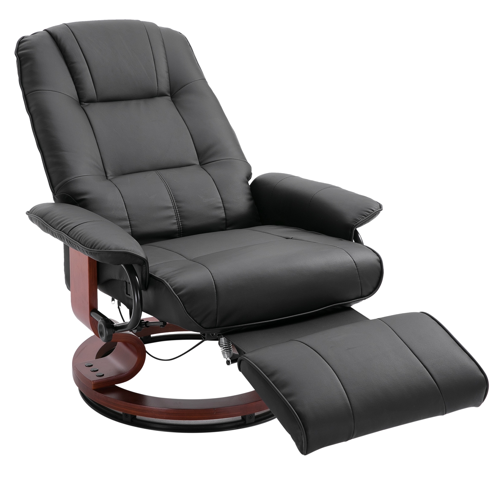 HomCom 833-621V01 Faux Leather Manual Recliner Adjustable Swivel Lounge Chair with Footrest Armrest and Wrapped Wood Base for Living Room Black
