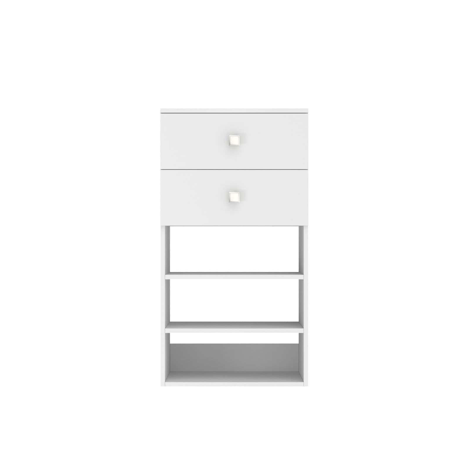 HomLux BD-CCW3S2FD19H 2-Drawer 36 in. H x 19.5 in. W x 14 in. D White 3-Shelf Tower 1-Cube Storage Organizer