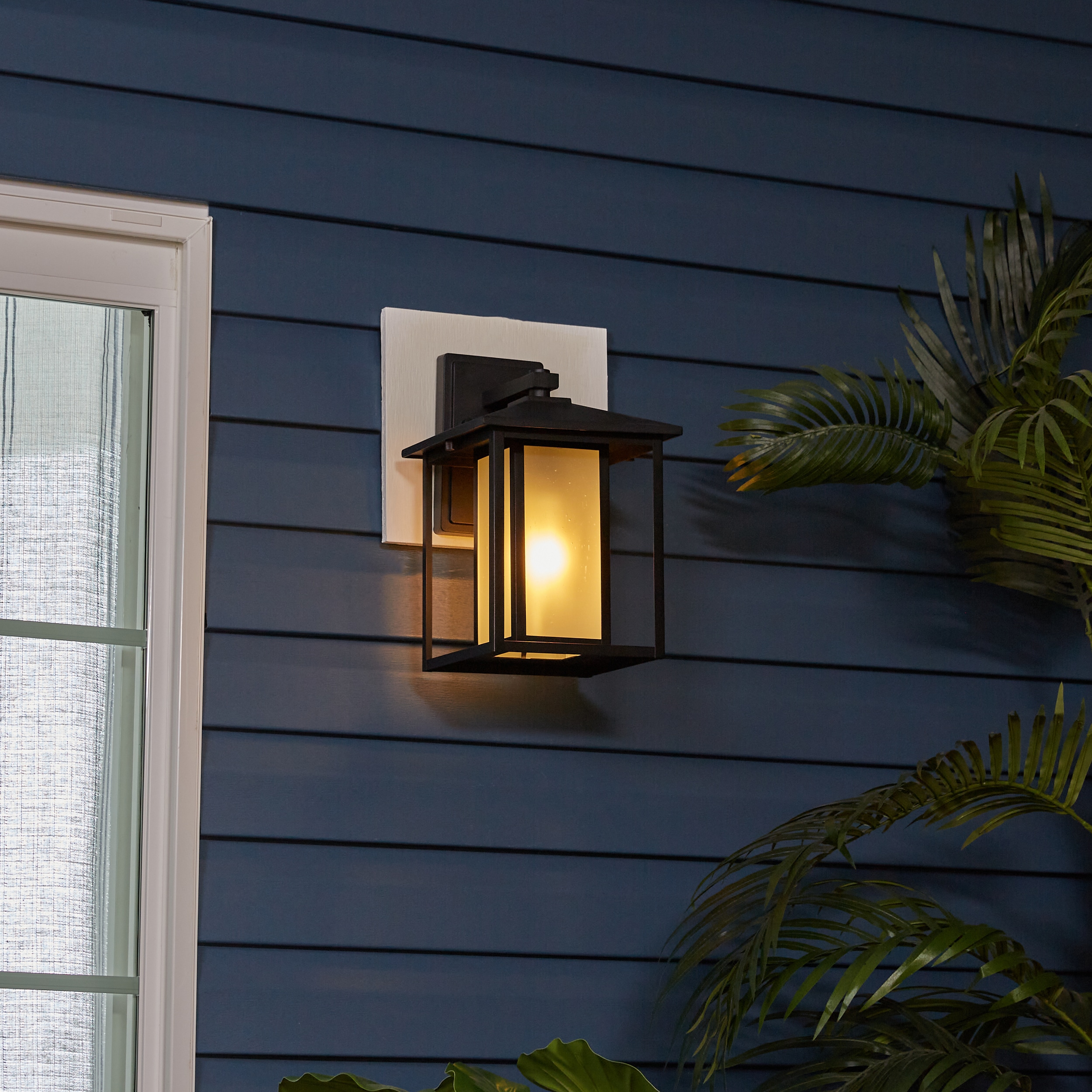 Black 14" Energy Star Outdoor Wall Lantern with Seeded Glass