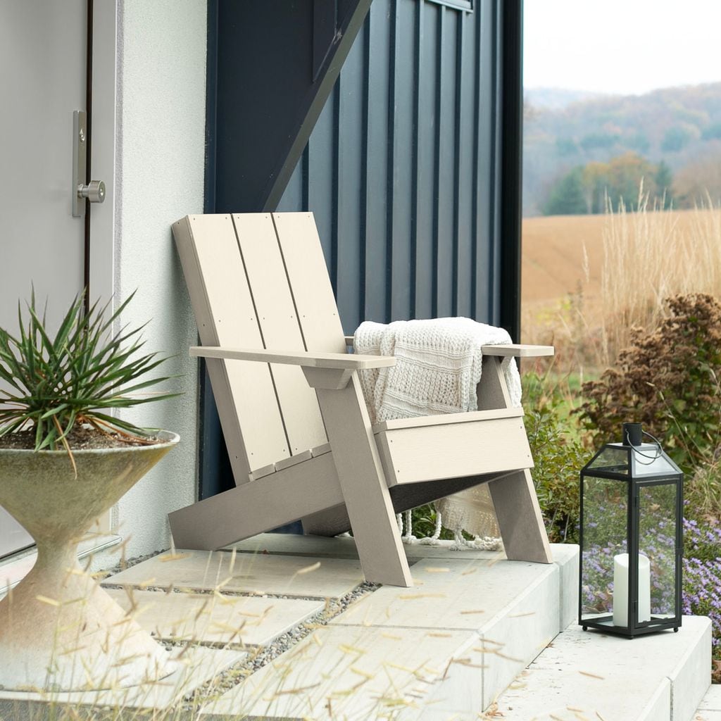 highwood AD-CHRAD01-WAE The Italica Whitewash Poly-lumber Frame Stationary Adirondack Chair with Slat Seat
