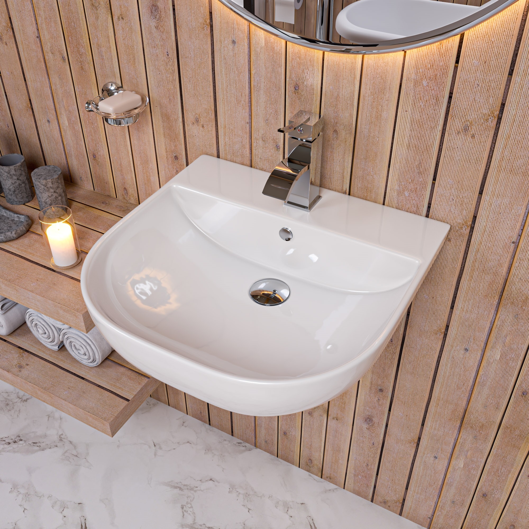 ALFI AB110 Porcelain Wall-mount Oval Modern White Bathroom Sink ( 19.75-Inches x 18.88-Inches )