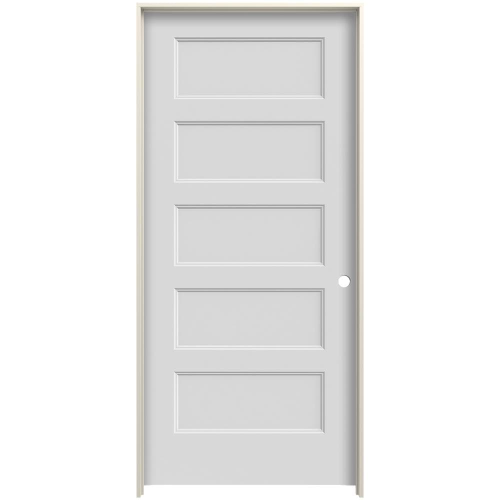 JELD-WEN LOWOLJW226200328 32-in x 80-in Fog Solid Core 5-panel Equal Left Hand Smooth Prefinished Molded Composite Flat Jamb Single Prehung Interior Door