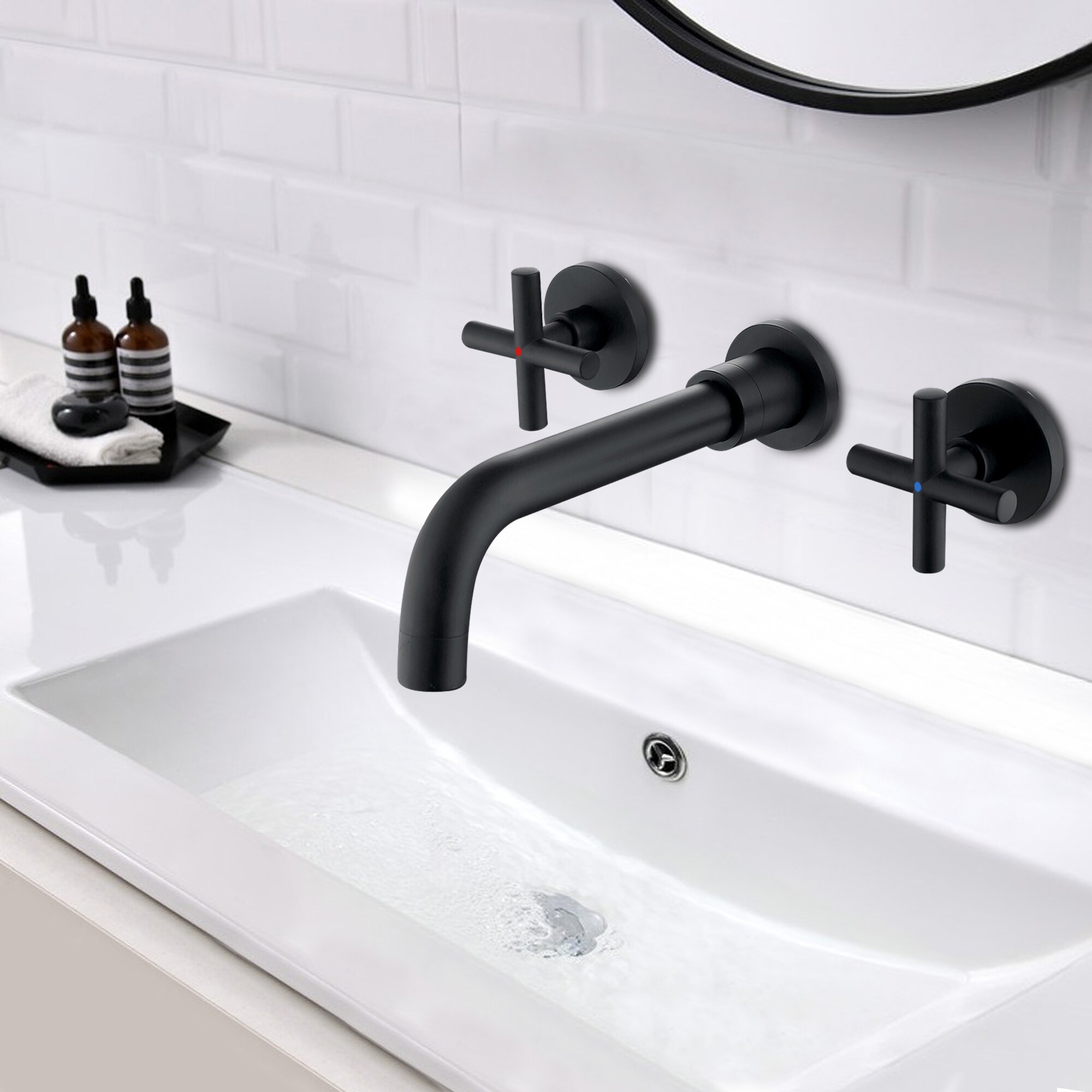 Black Wall Mount Bathroom Sink Faucets, Floating Vanity Wall Mount Faucet